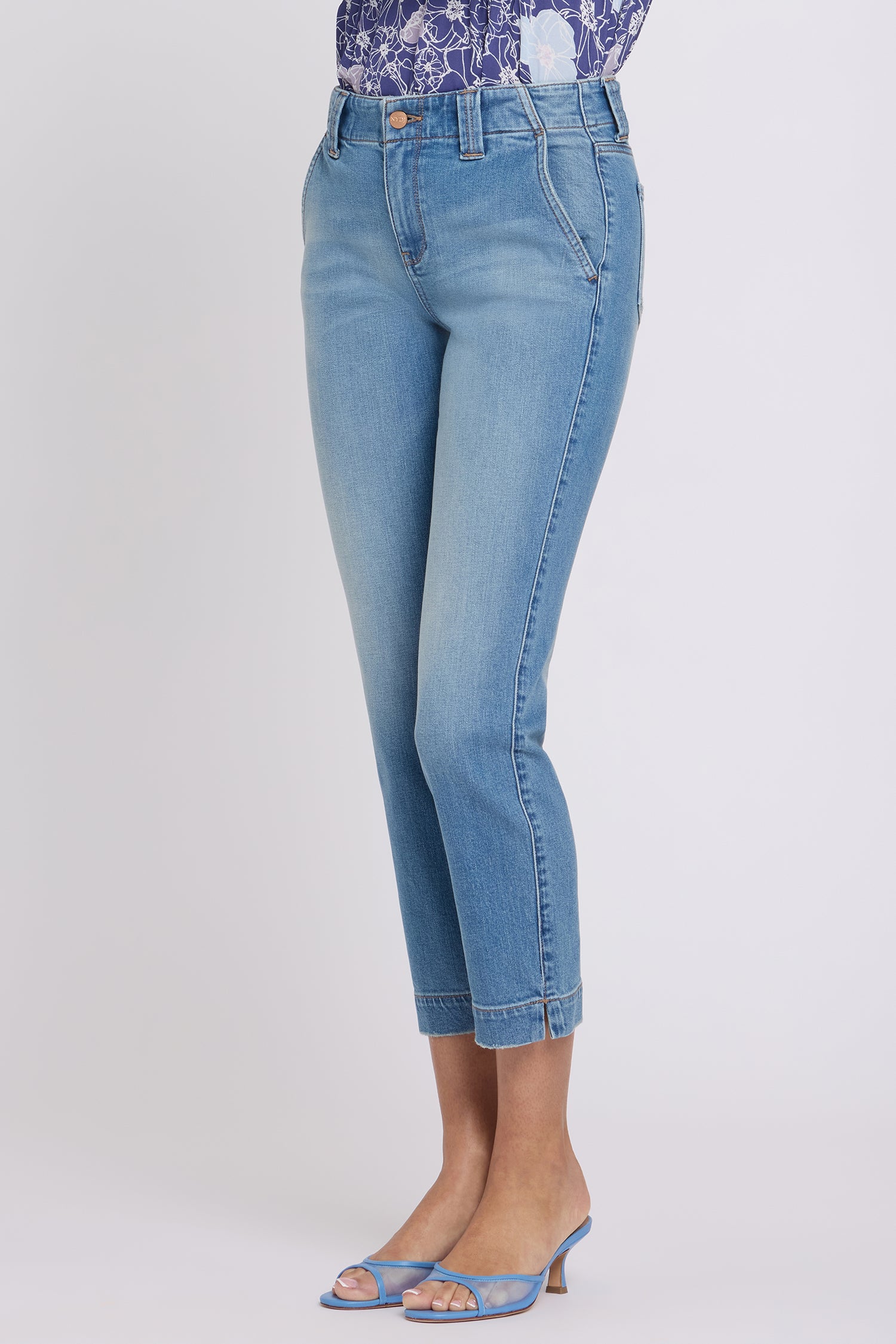 NYDJ Sheri Slim Straight Ankle Jeans With Side Slits - Port Sea
