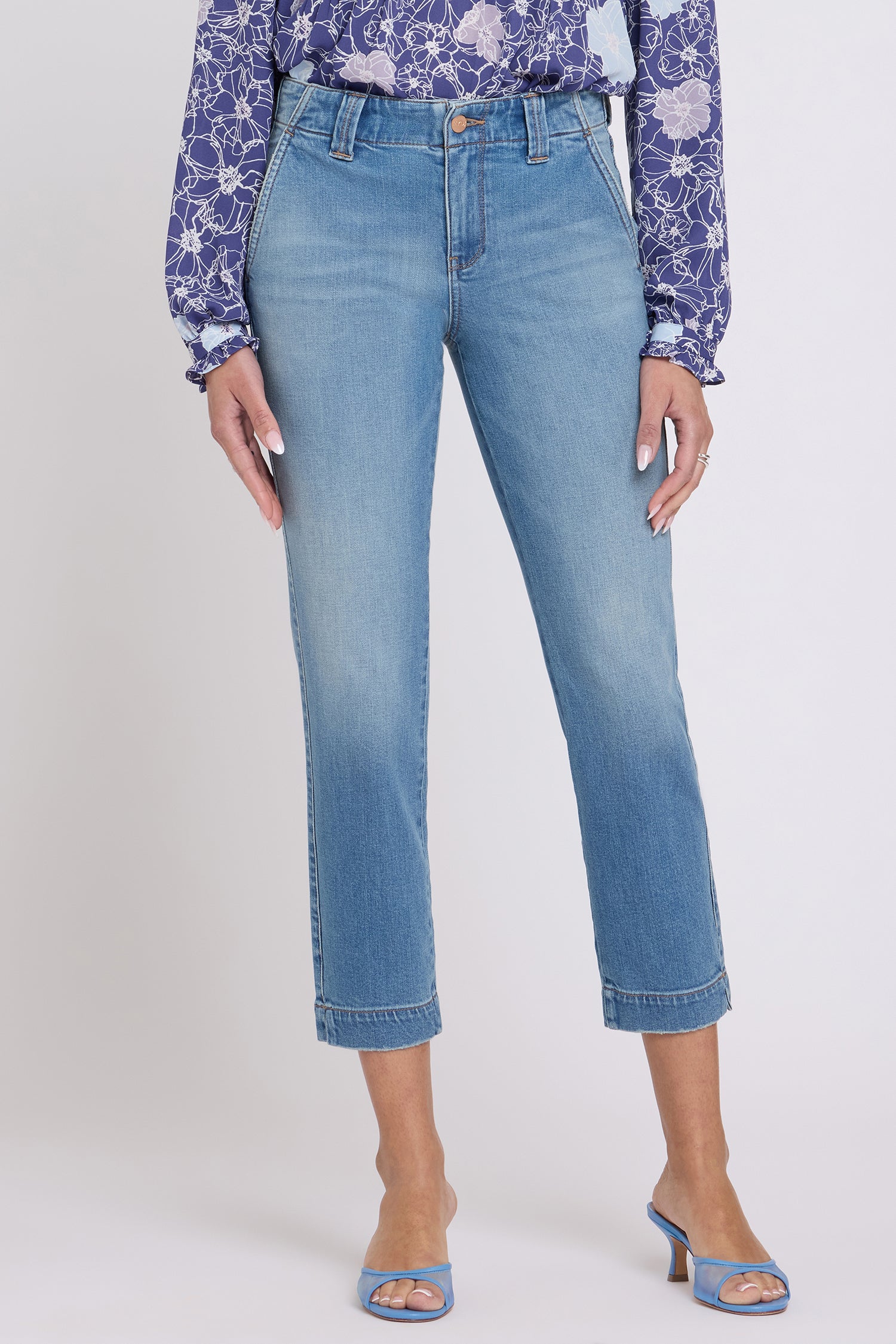 NYDJ Sheri Slim Straight Ankle Jeans With Side Slits - Port Sea