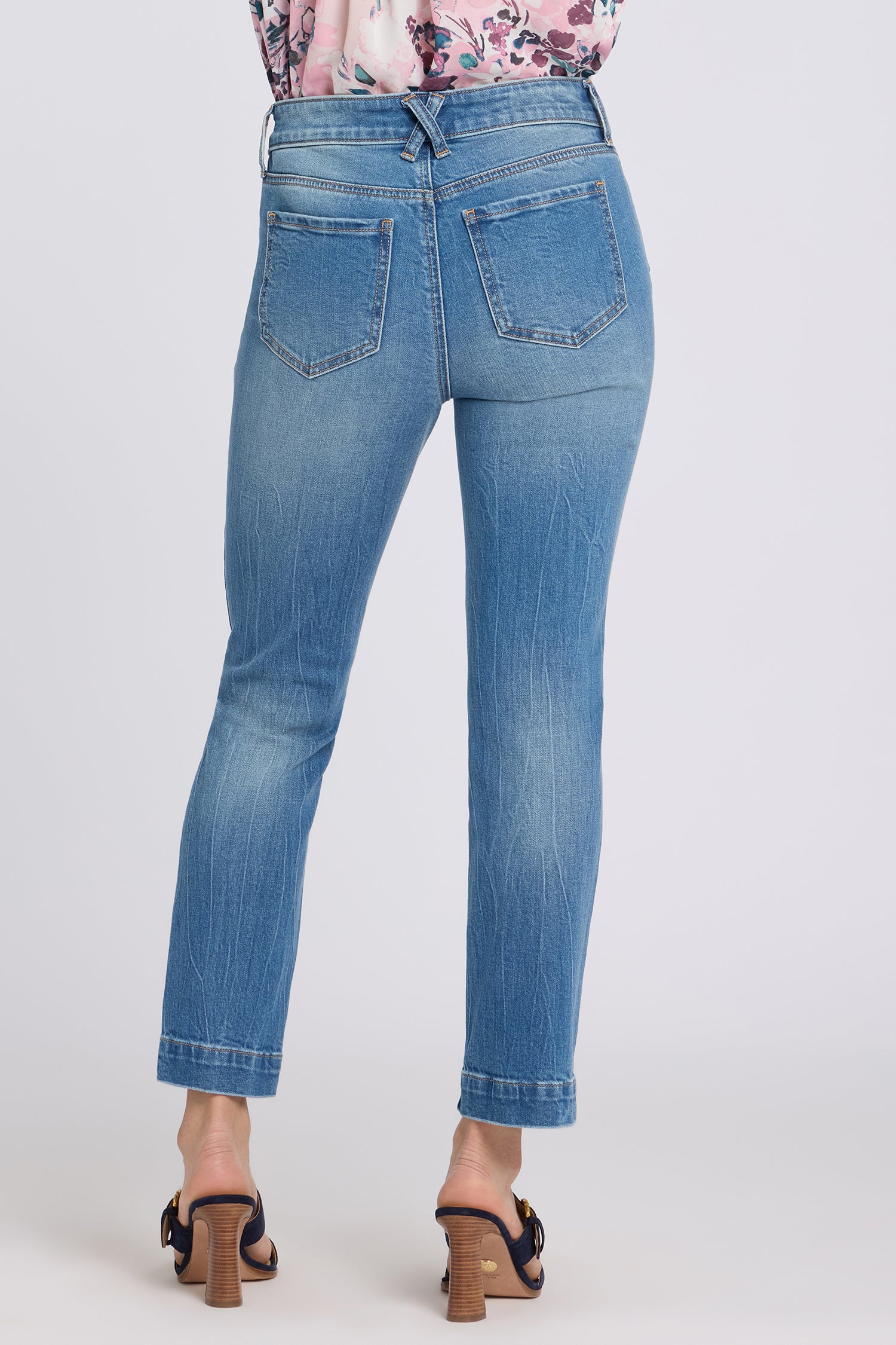 NYDJ Sheri Slim Straight Ankle Jeans With Criss-Cross Belt Loop And Side Slits - Pacifica