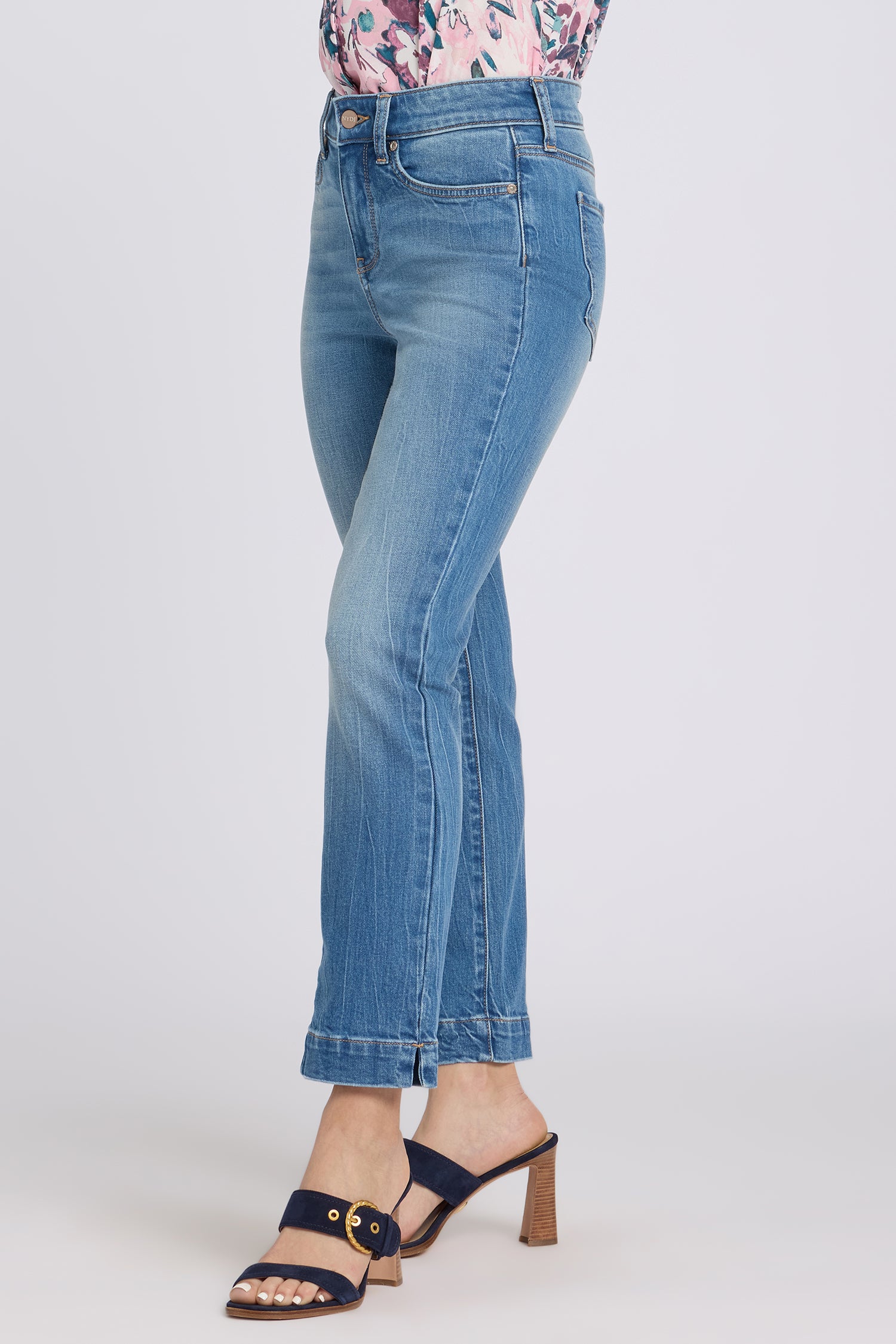 NYDJ Sheri Slim Straight Ankle Jeans With Criss-Cross Belt Loop And Side Slits - Pacifica