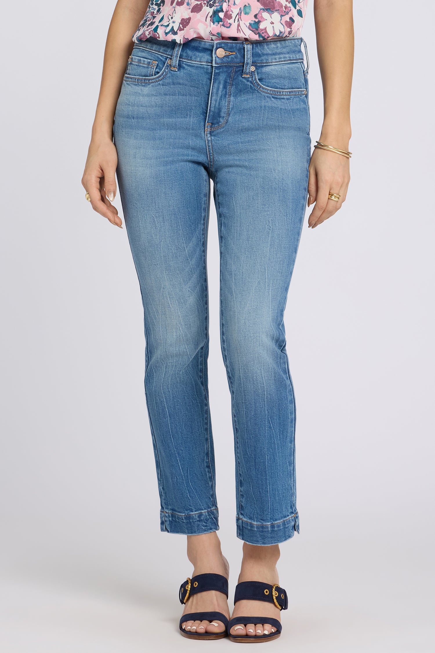 NYDJ Sheri Slim Straight Ankle Jeans With Criss-Cross Belt Loop And Side Slits - Pacifica