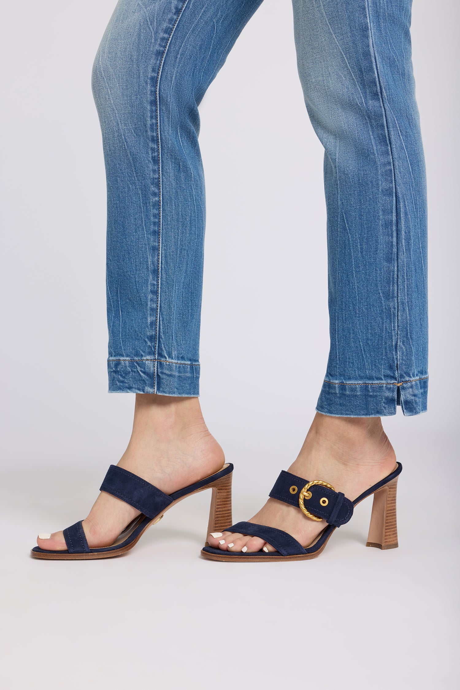 NYDJ Sheri Slim Straight Ankle Jeans With Criss-Cross Belt Loop And Side Slits - Pacifica