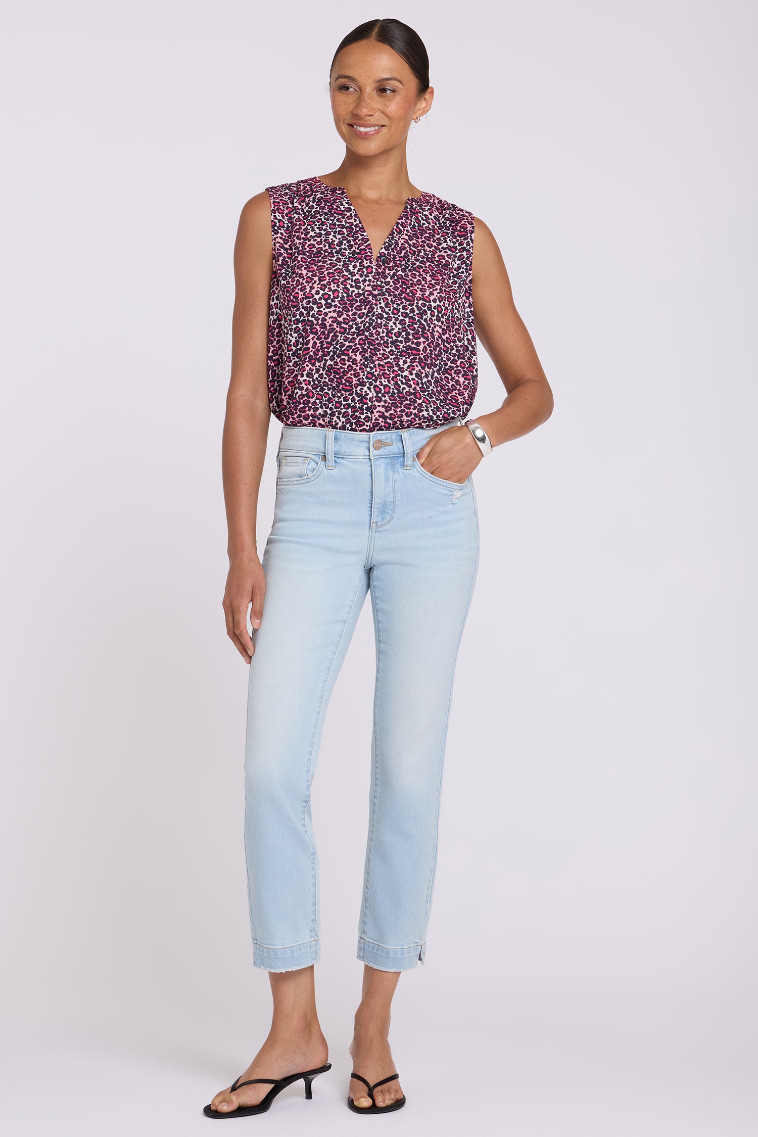 NYDJ Sheri Slim Straight Ankle Jeans With Criss-Cross Belt Loop And Side Slits - Sky Valley