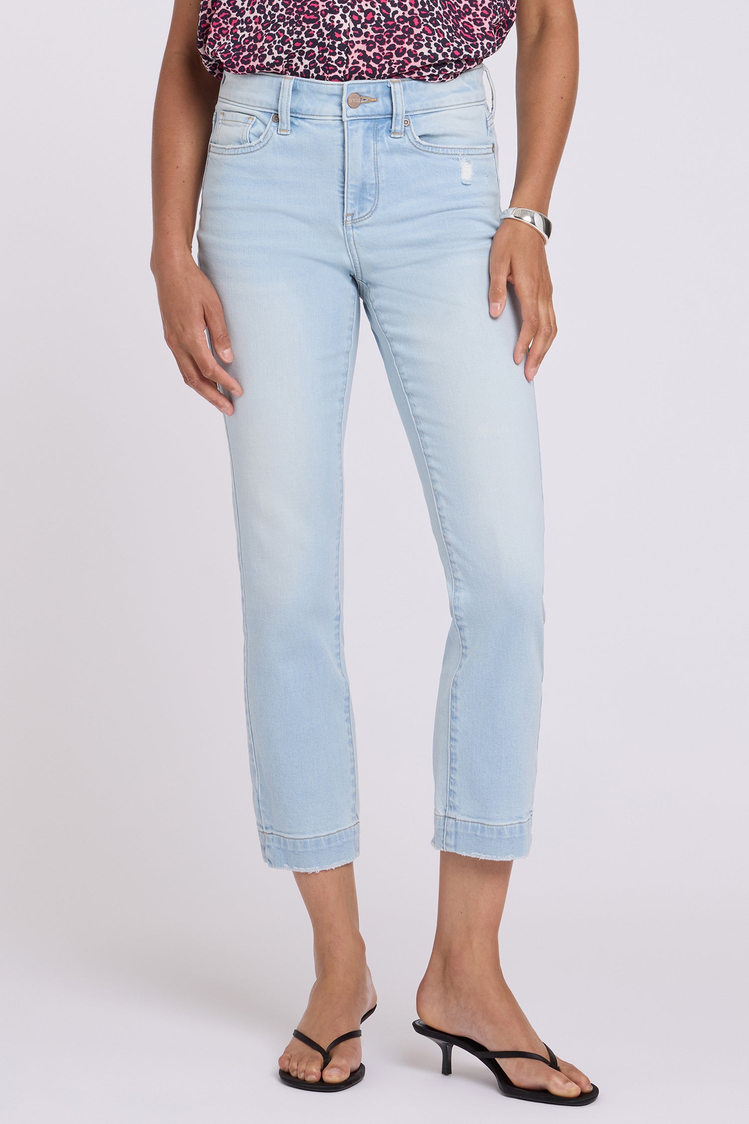NYDJ Sheri Slim Straight Ankle Jeans With Criss-Cross Belt Loop And Side Slits - Sky Valley