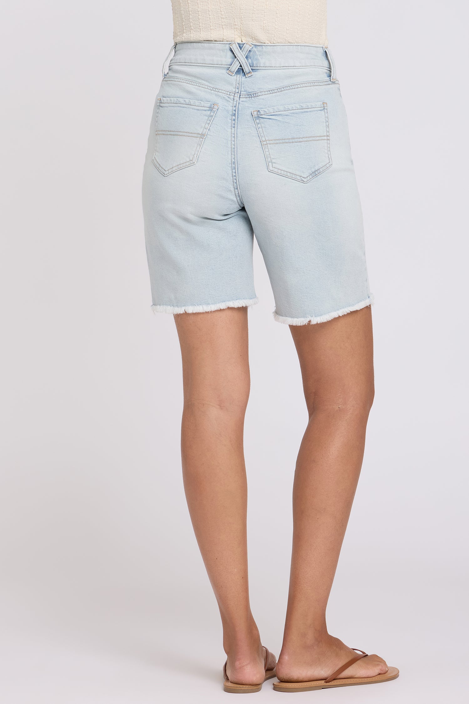 NYDJ Erin Relaxed Denim Shorts With High Rise, Back Pocket Stitching And Frayed Hems - Desert Shoreline