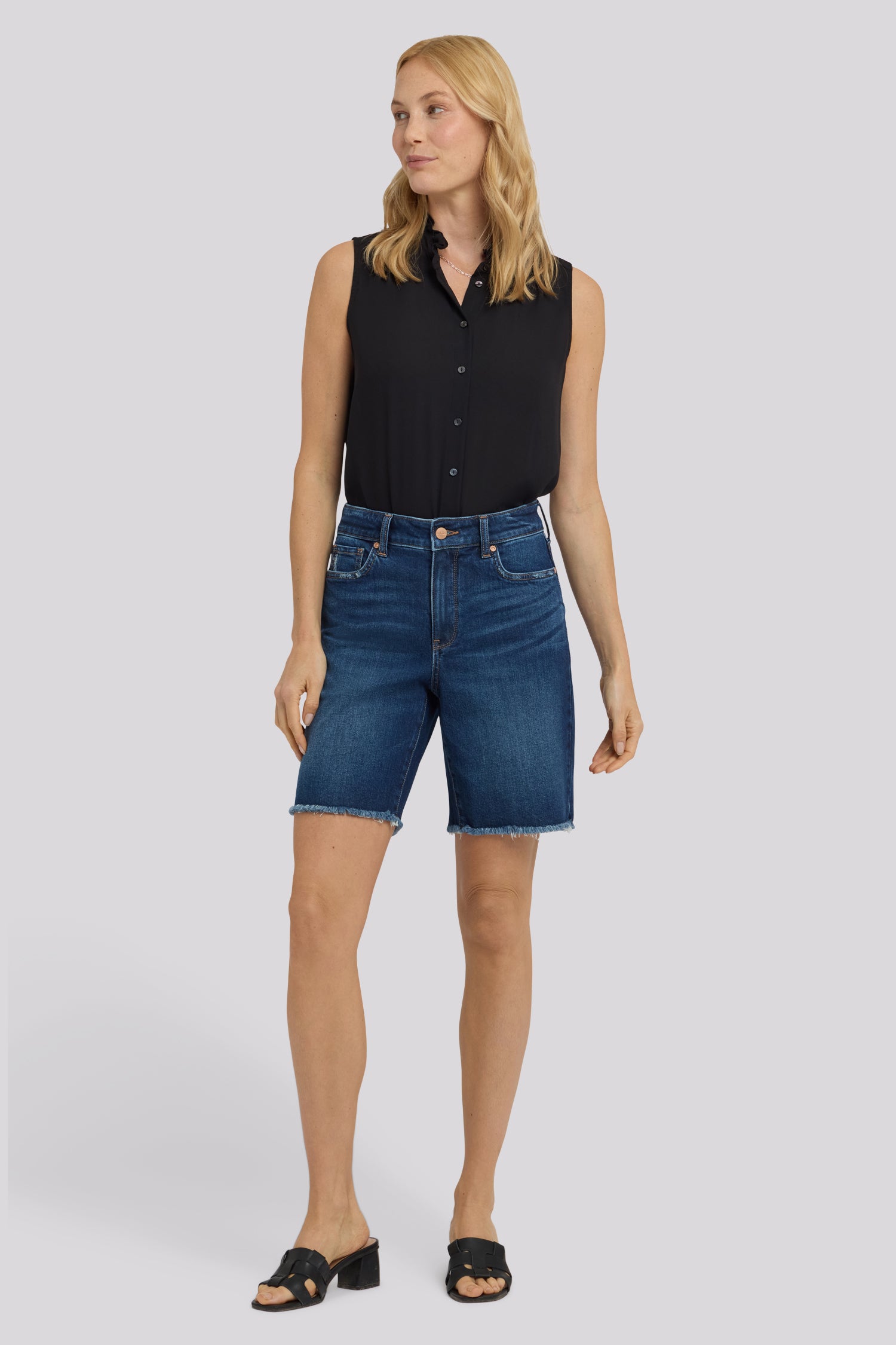 NYDJ Erin Relaxed Denim Shorts With High Rise, Back Pocket Stitching And Frayed Hems - Sunset Villa
