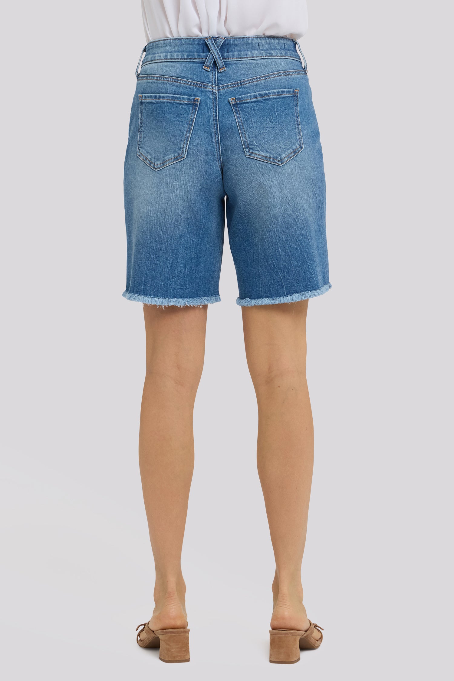 NYDJ Naomi Relaxed A-Line Denim Shorts With Criss-Cross Belt Loop, Side Slits And Frayed Hems - Pacifica