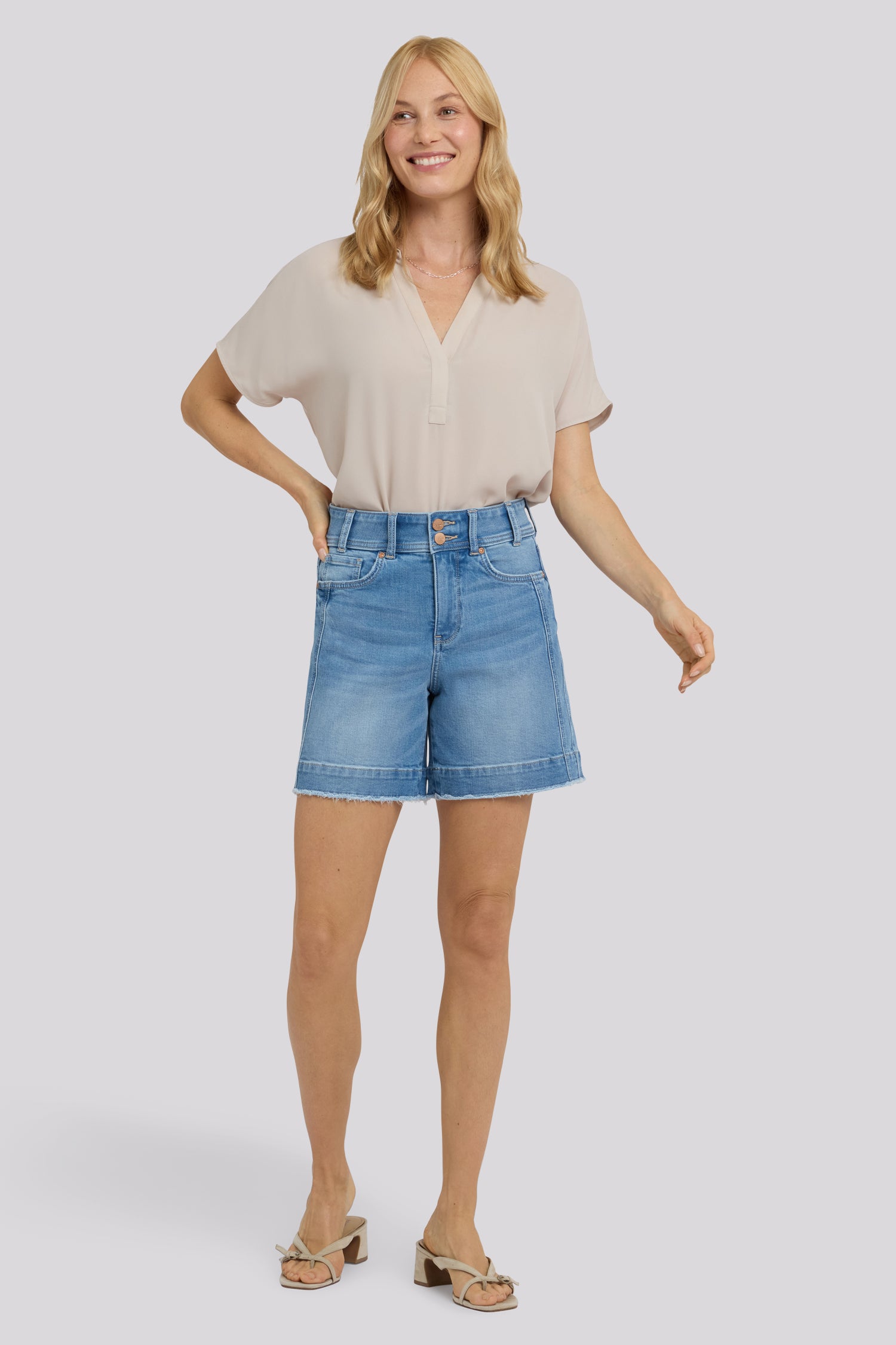 NYDJ Berkyn Relaxed Denim Shorts With High Rise, Seam Detail And Deep Frayed Hems - Vista Lakes