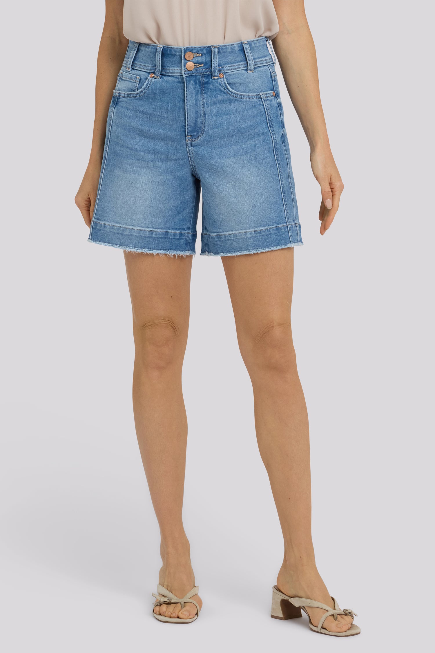 NYDJ Berkyn Relaxed Denim Shorts With High Rise, Seam Detail And Deep Frayed Hems - Vista Lakes