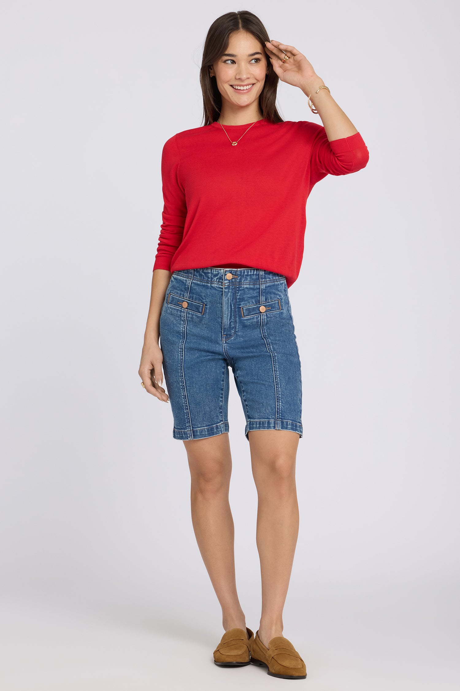 NYDJ Ella Denim Shorts With High Rise And Button Welt Pockets - Salton
