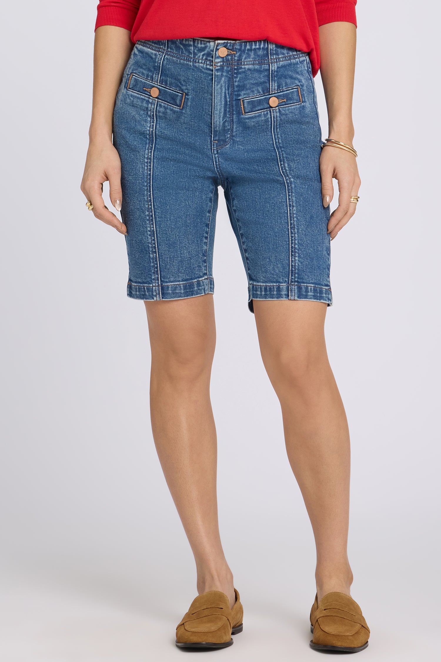 NYDJ Ella Denim Shorts With High Rise And Button Welt Pockets - Salton