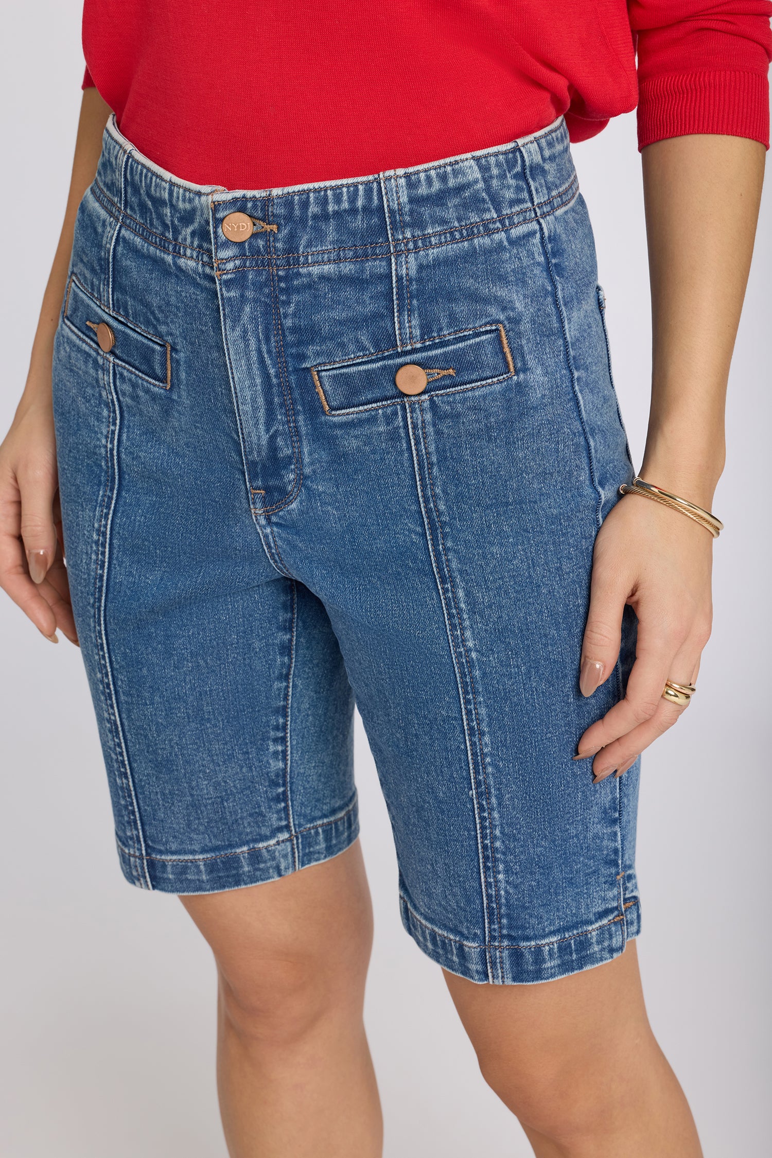 NYDJ Ella Denim Shorts With High Rise And Button Welt Pockets - Salton