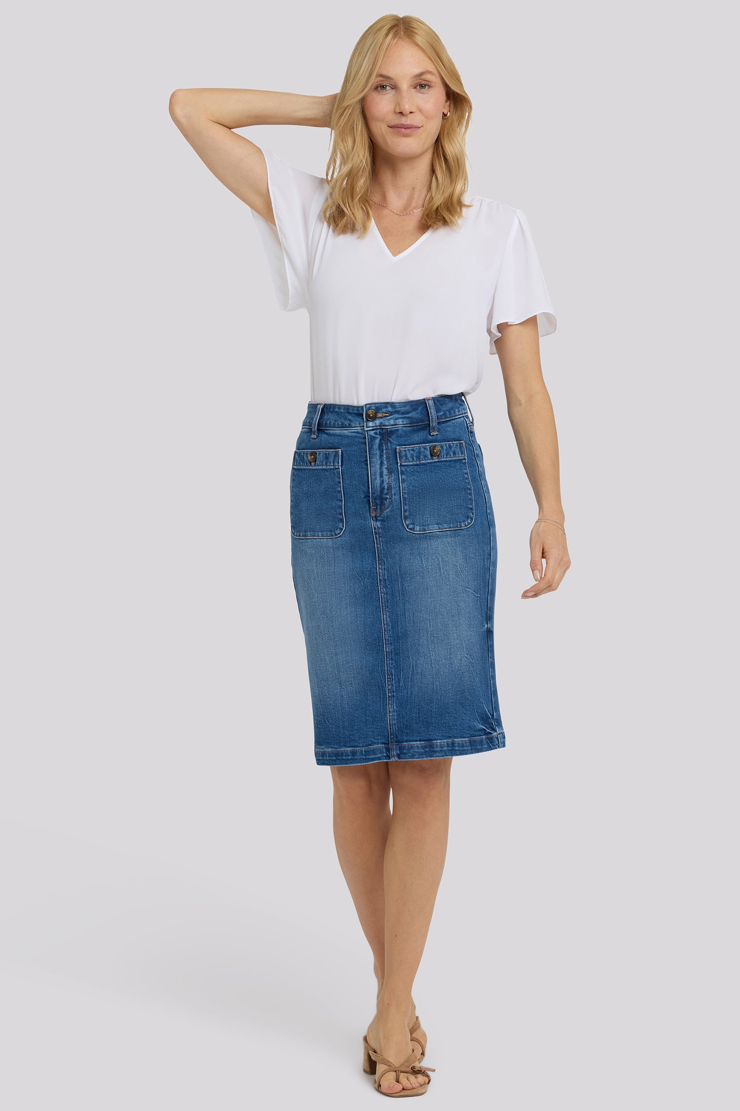 NYDJ High Rise Denim Skirt With Rounded Patch Pockets - Wild River