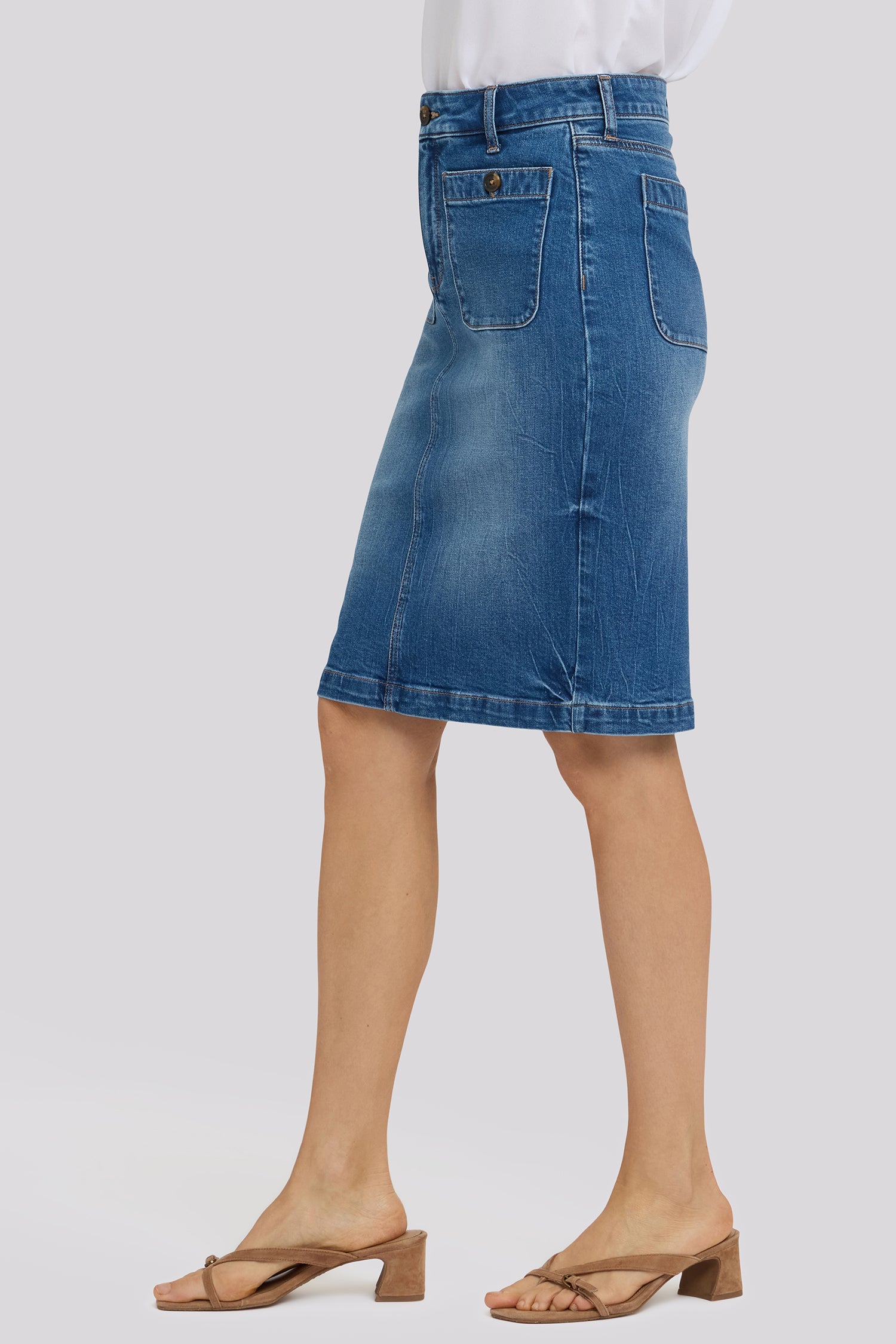 NYDJ High Rise Denim Skirt With Rounded Patch Pockets - Wild River