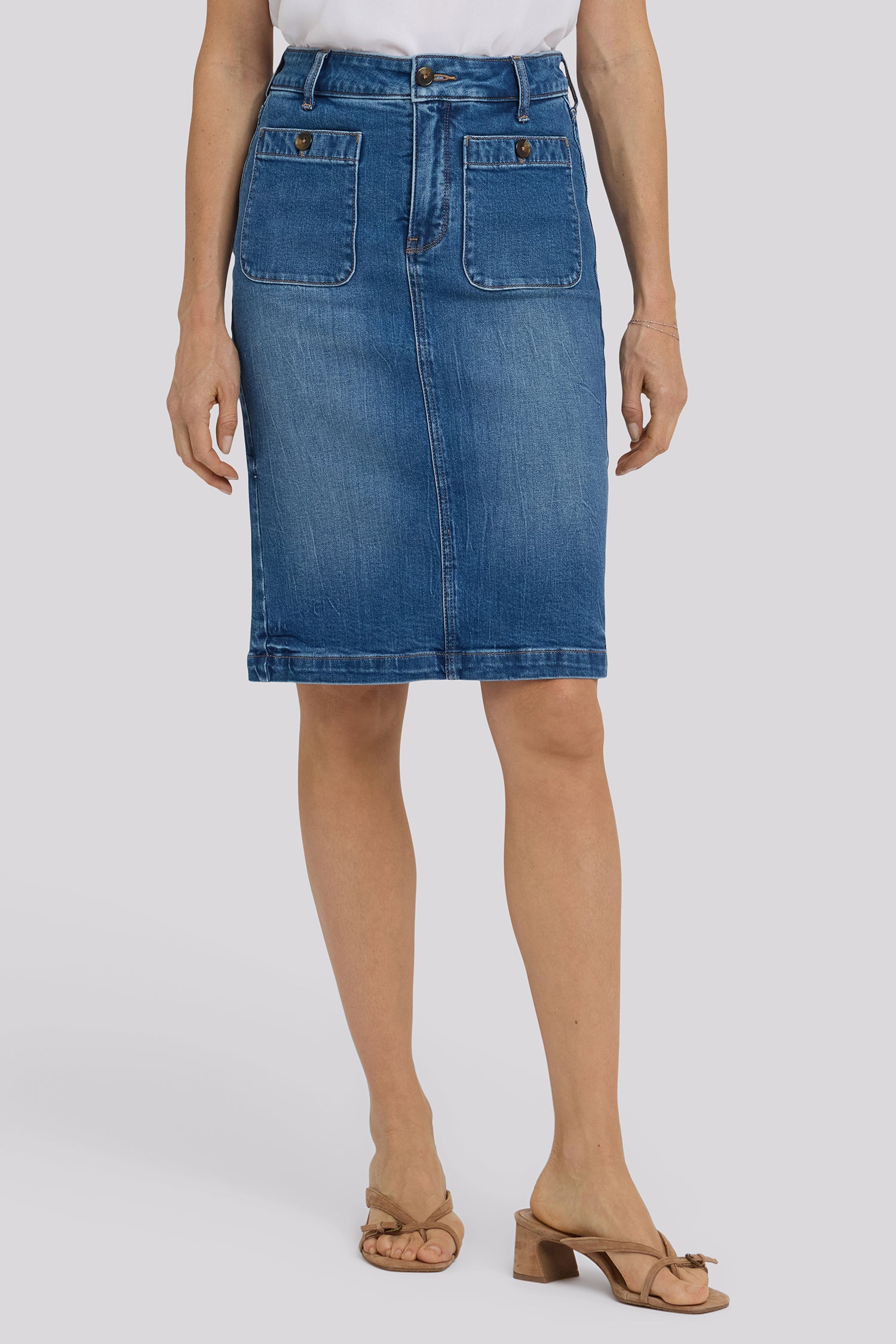 NYDJ High Rise Denim Skirt With Rounded Patch Pockets - Wild River