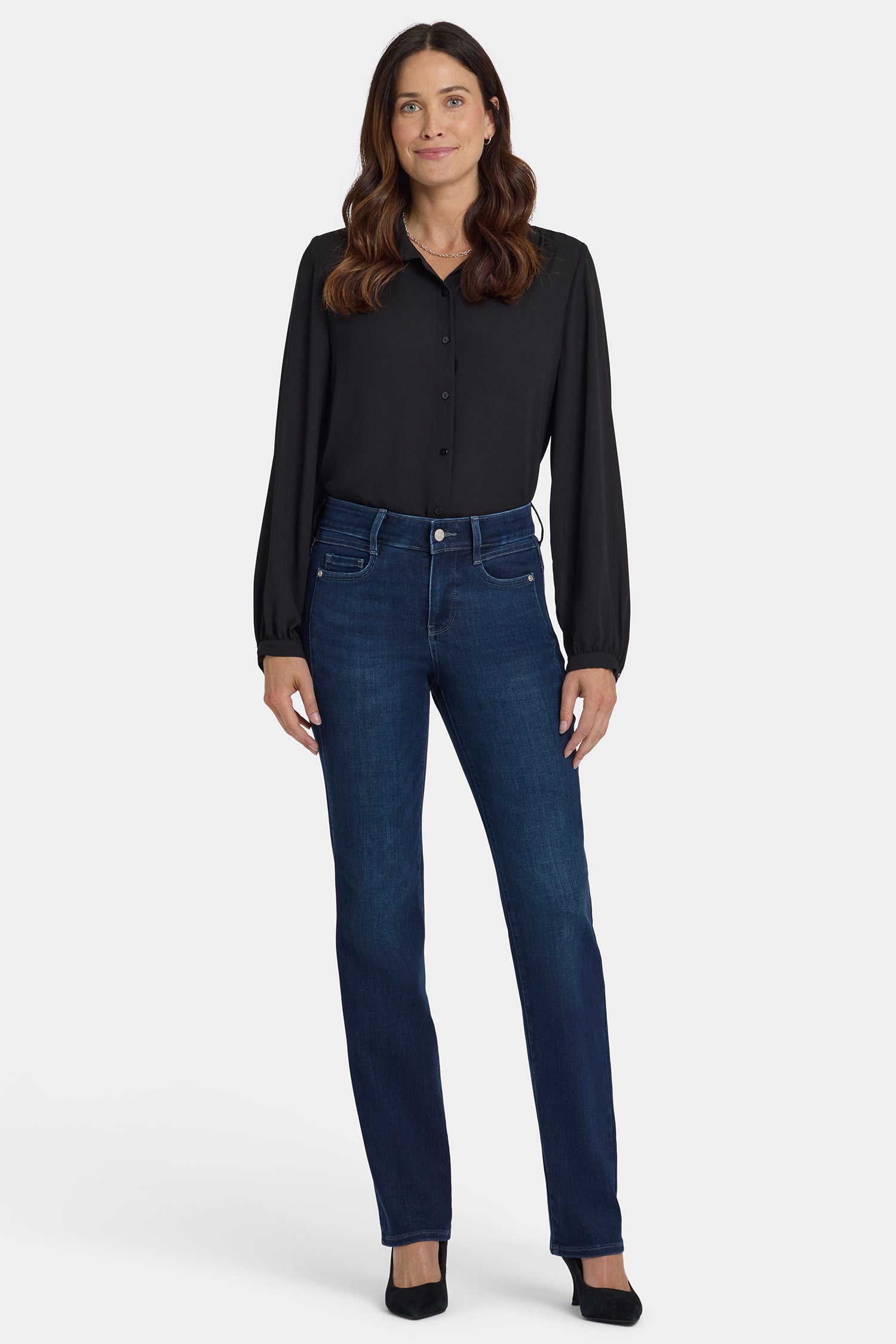 NYDJ Marilyn Straight Jeans With Paneled Seam Detail - Blackened Blue