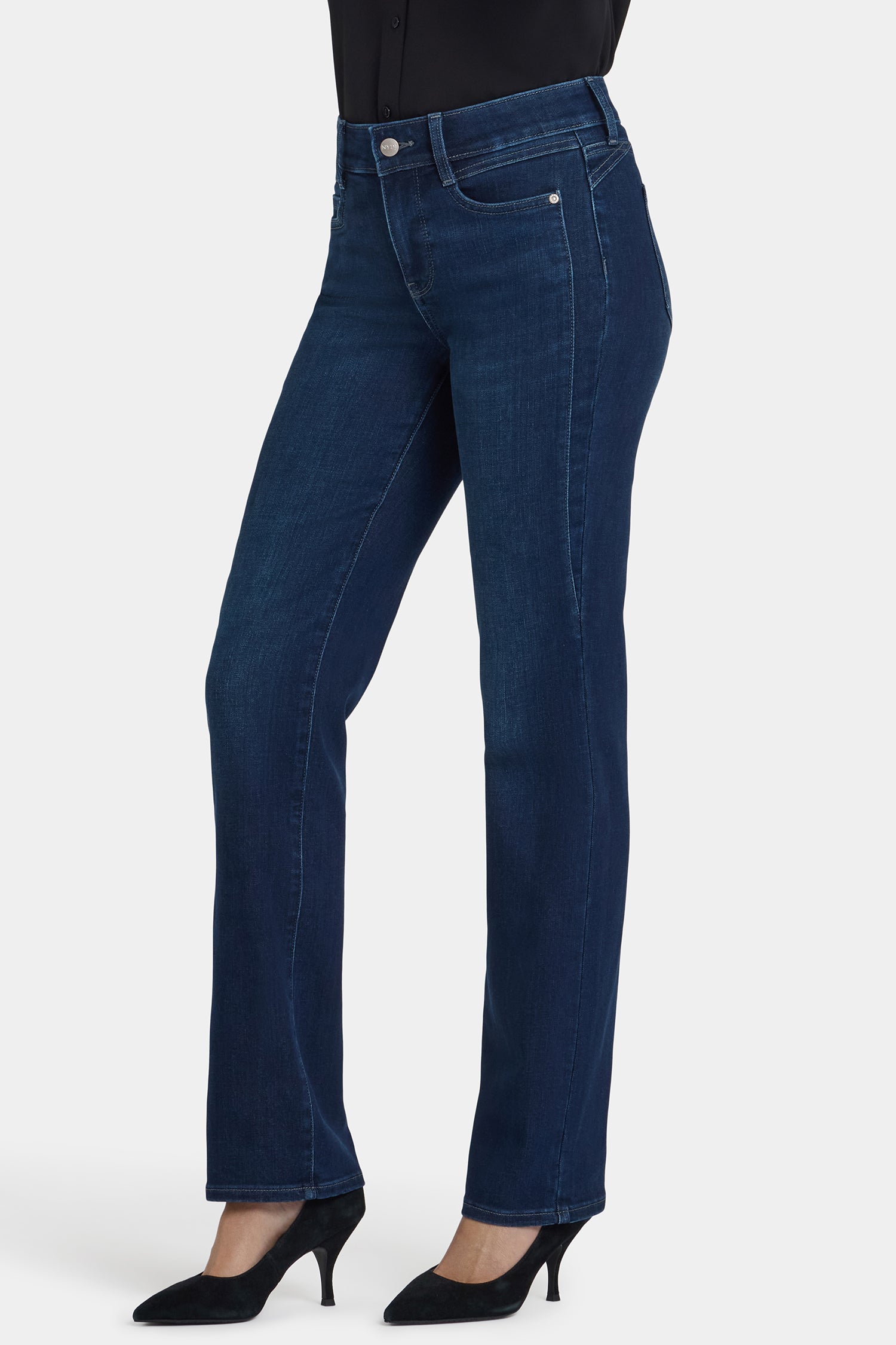 NYDJ Marilyn Straight Jeans With Paneled Seam Detail - Blackened Blue