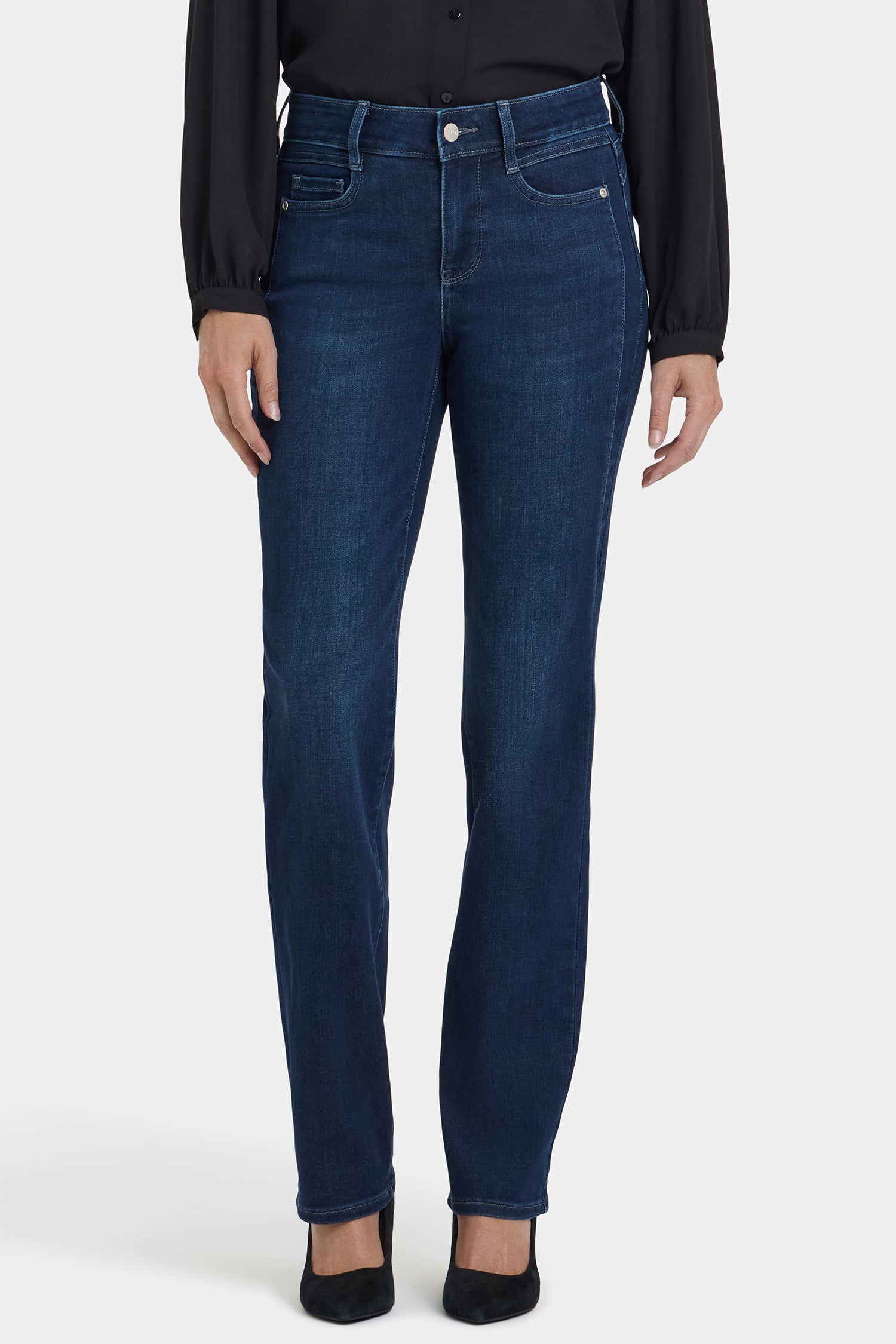NYDJ Marilyn Straight Jeans With Paneled Seam Detail - Blackened Blue