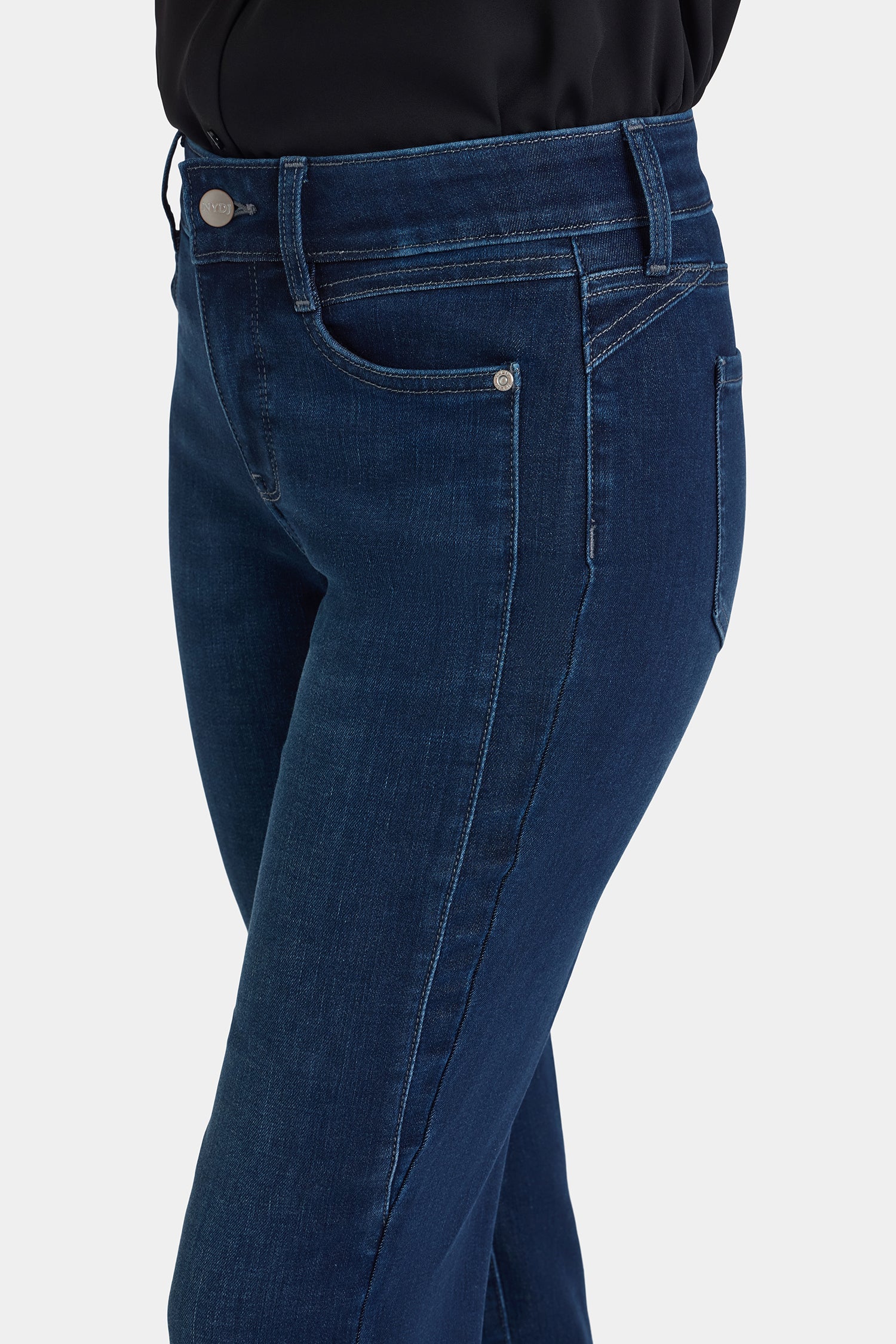 NYDJ Marilyn Straight Jeans With Paneled Seam Detail - Blackened Blue