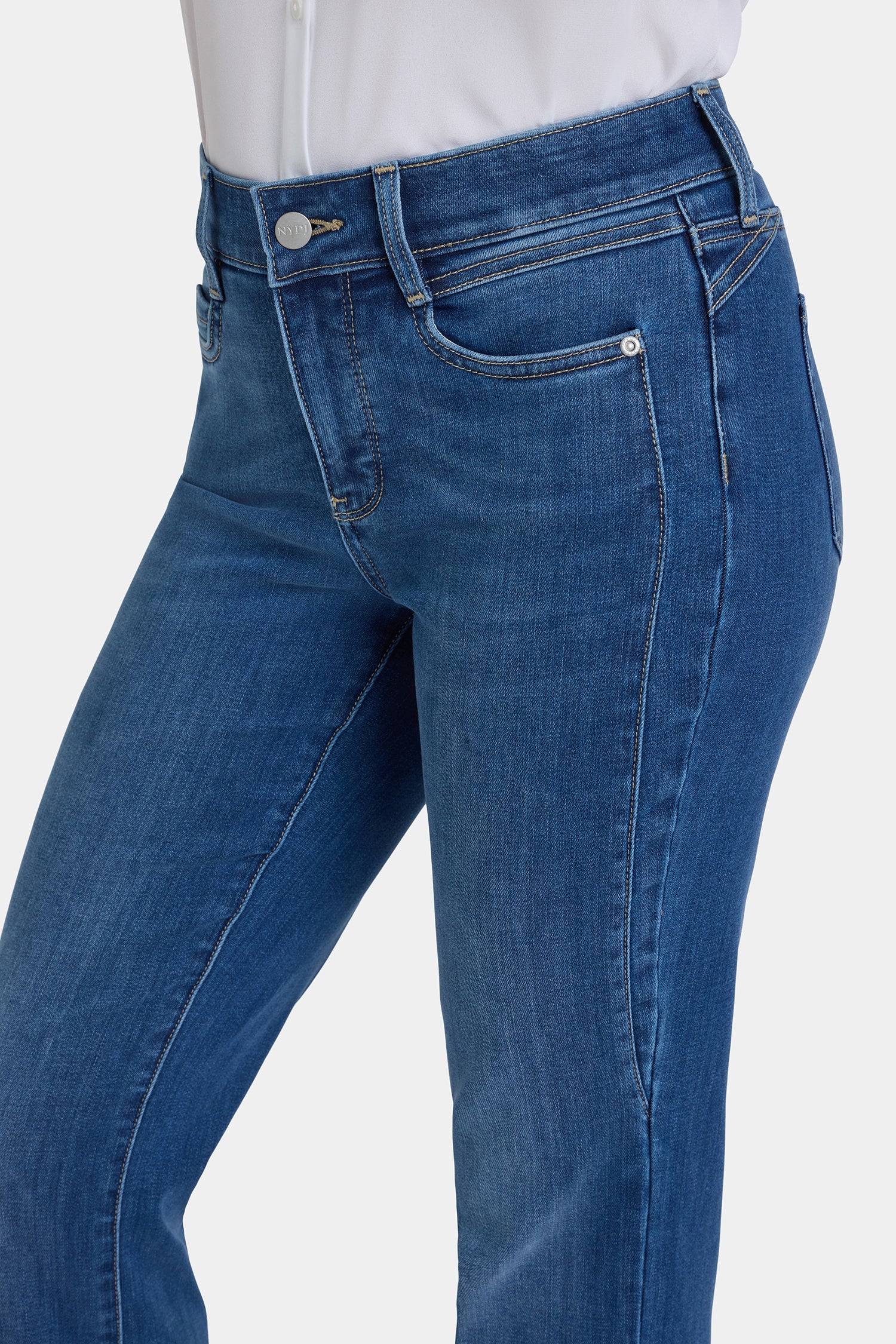NYDJ Marilyn Straight Jeans With Paneled Seam Detail - Opera Blue