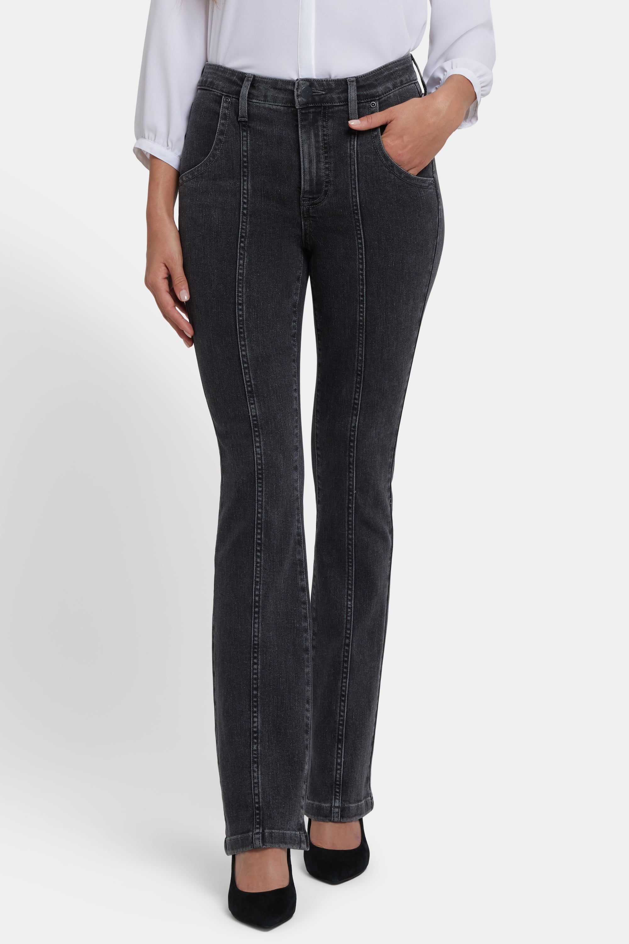 NYDJ Billie Mini Bootcut Jeans With High Rise And Seam Detail - Slate Stone