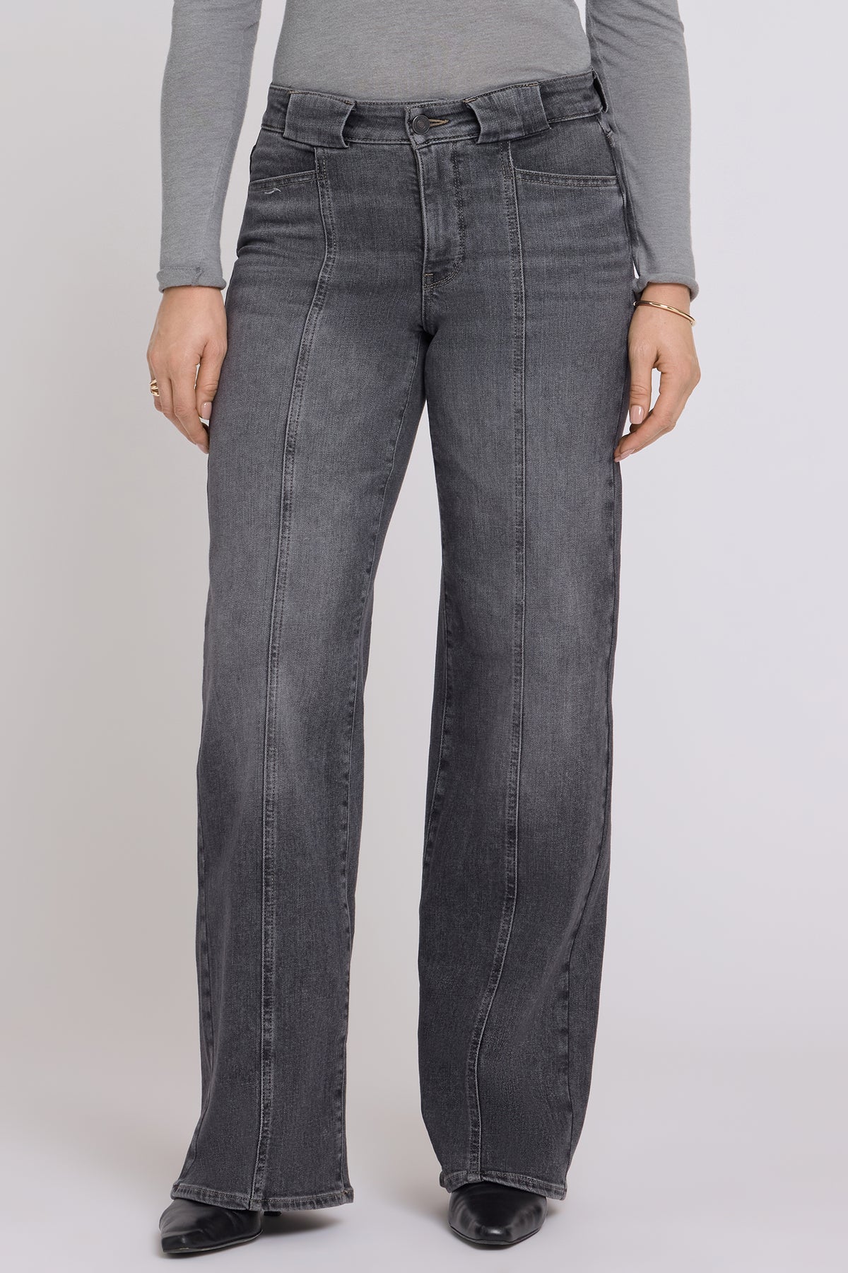 NYDJ Teresa Wide Leg Jeans In Re-New™ Denim With Front Seams And Wide Belt Loops - Balsam