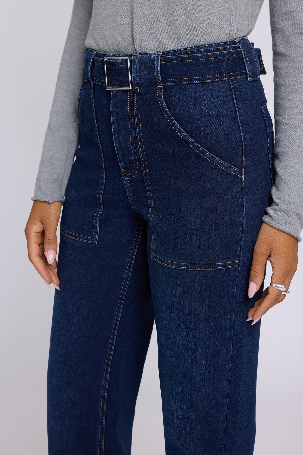 NYDJ Kasey Stovepipe Jeans With Super High Rise, Belt, Utility Pockets And 32" Inseam - Halcyon