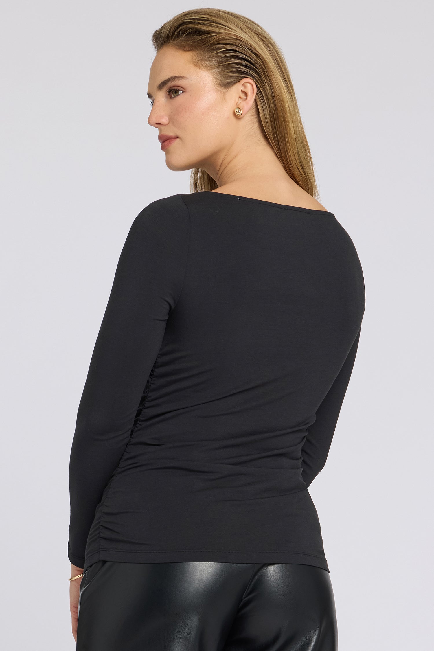 NYDJ Boatneck Knit Top With Side Gathers - Black