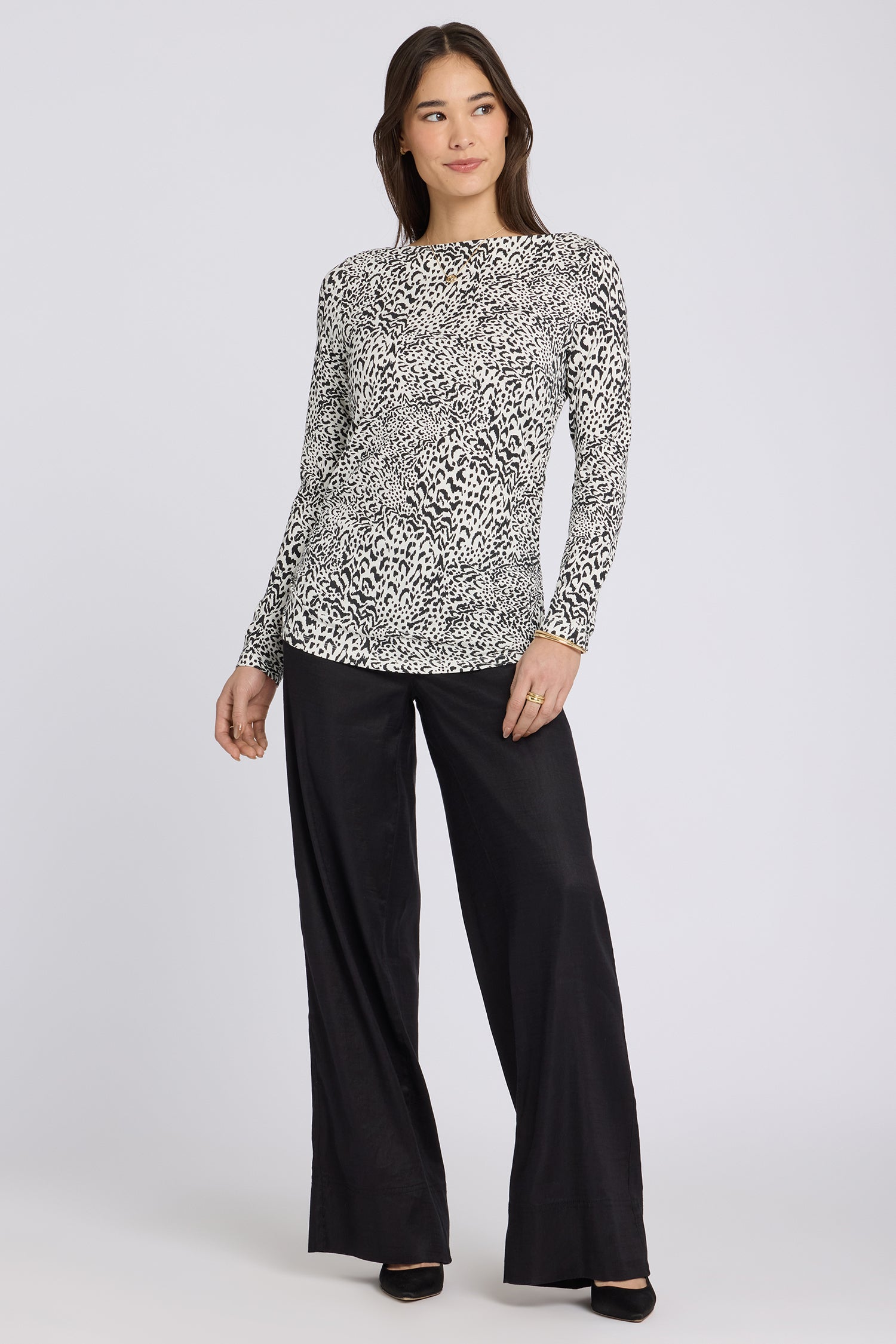 NYDJ Boatneck Knit Top With Side Gathers - Caitlyn