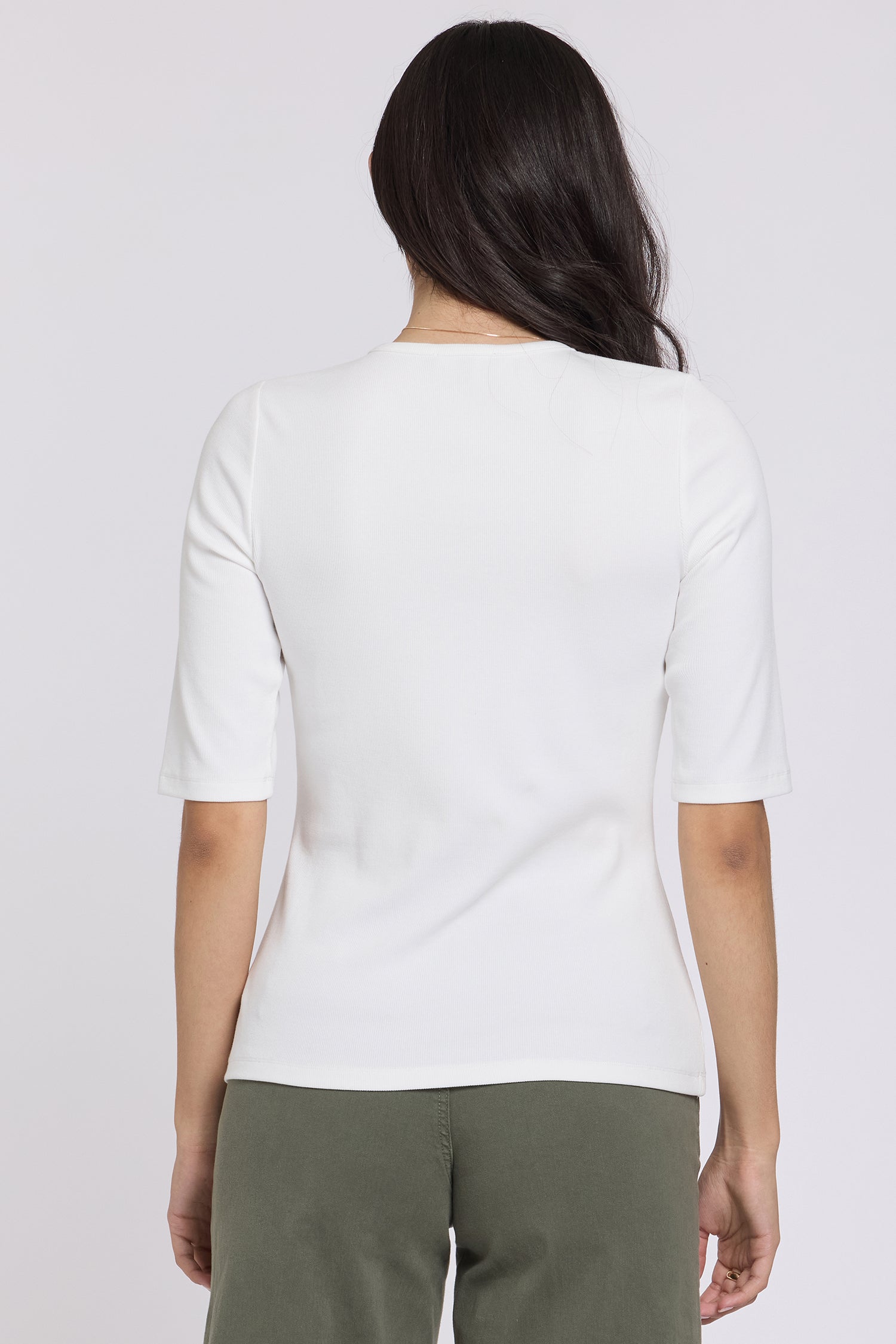 NYDJ Ribbed Elbow Sleeved Henley  - Optic White