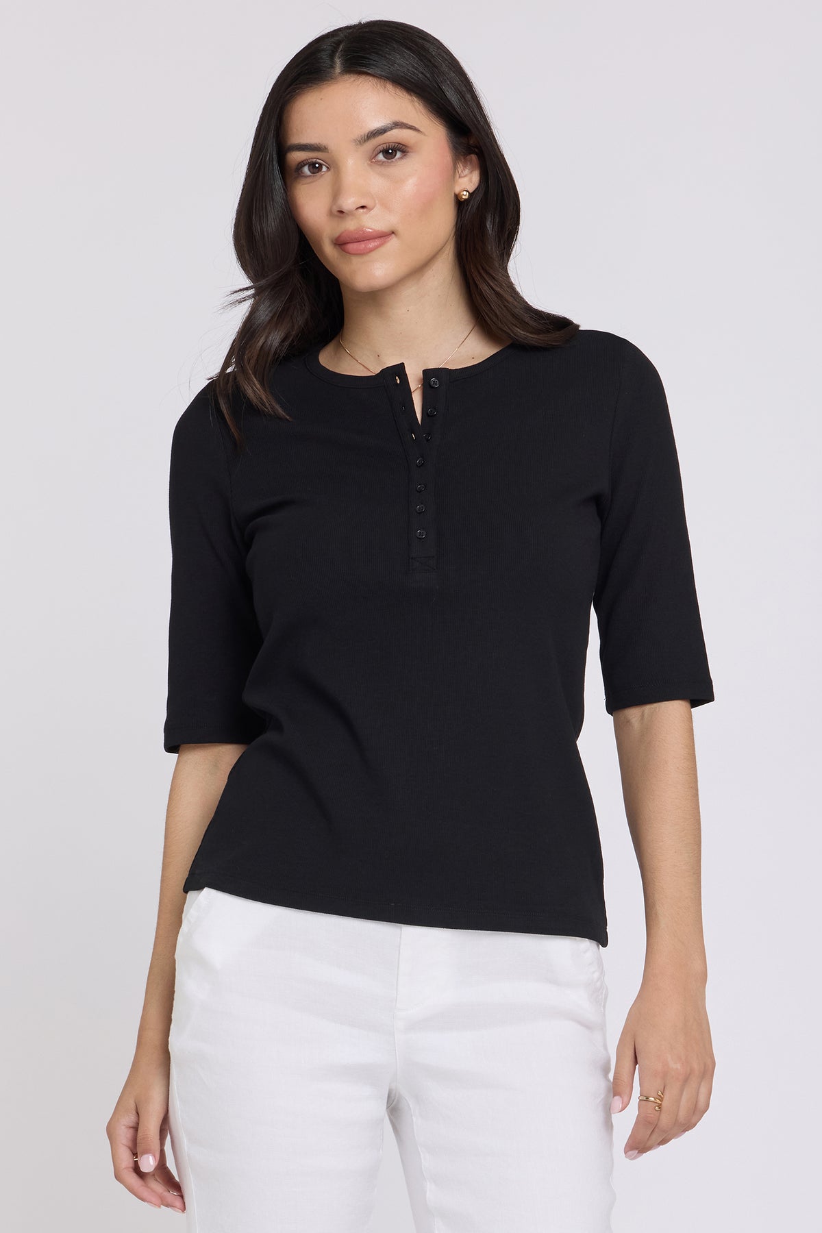 Ribbed Elbow Sleeved Henley - Black
