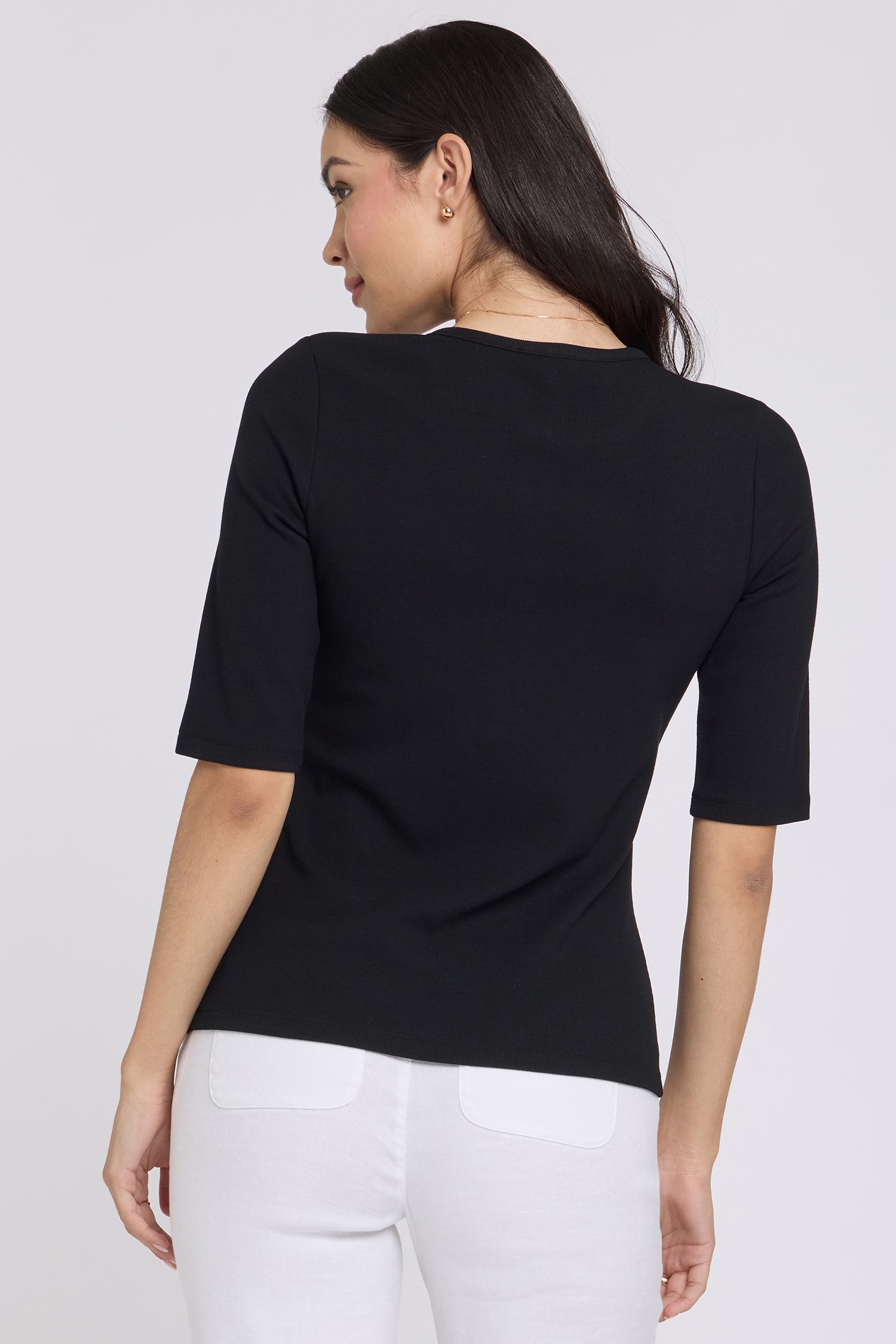NYDJ Ribbed Elbow Sleeved Henley  - Black