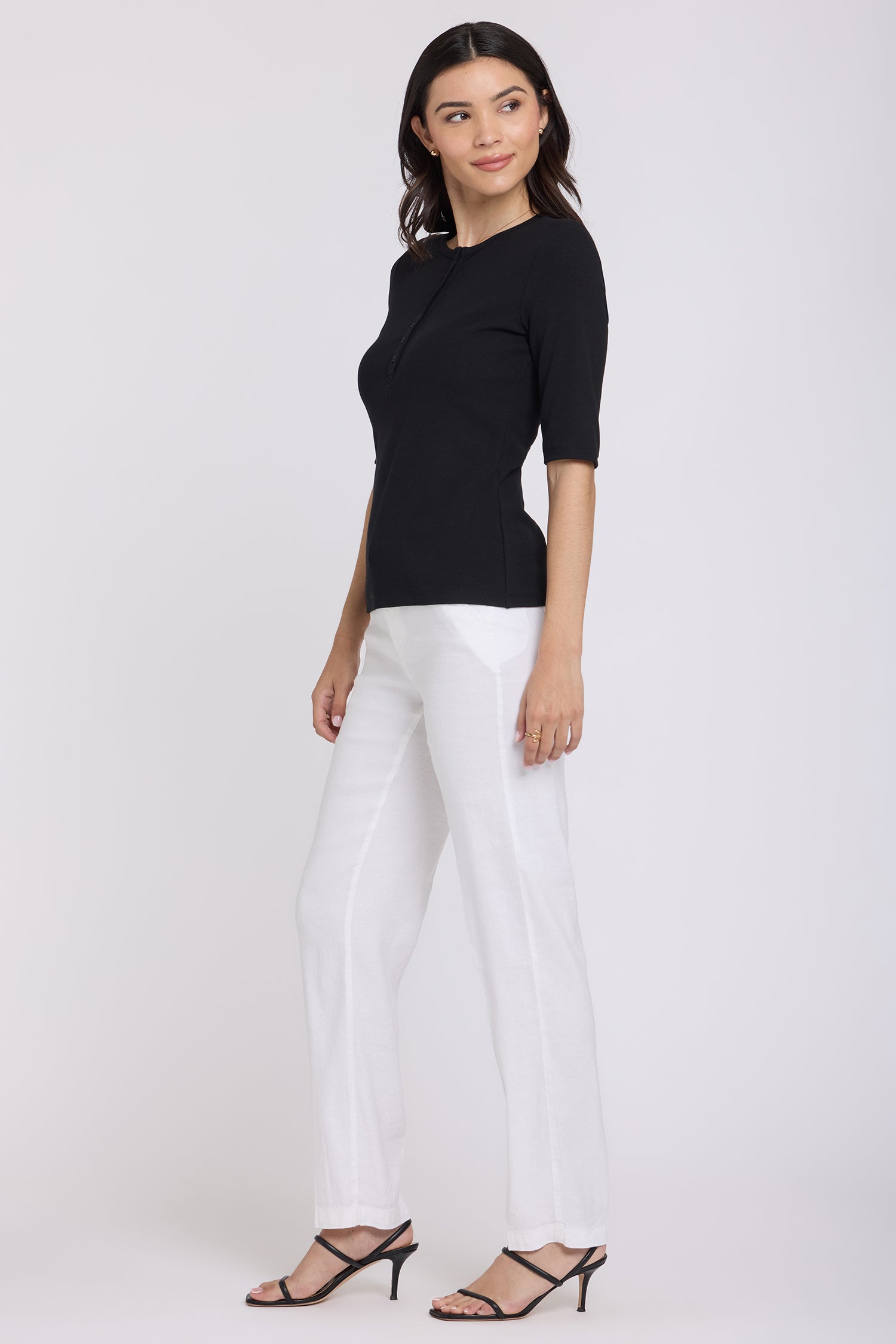 NYDJ Ribbed Elbow Sleeved Henley  - Black