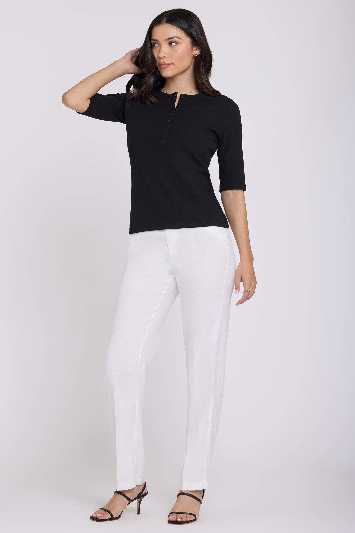 NYDJ Ribbed Elbow Sleeved Henley  - Black