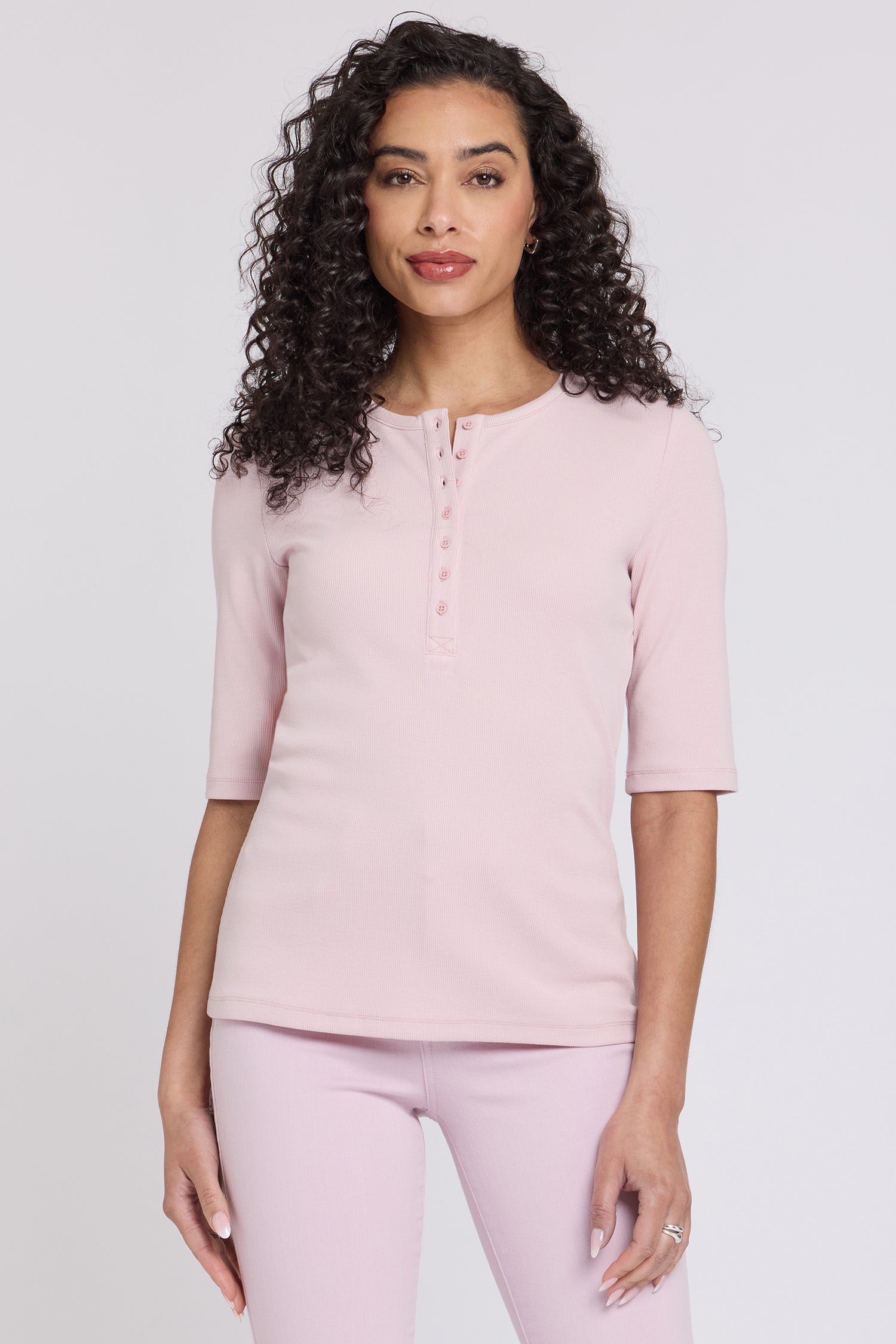 NYDJ Ribbed Elbow Sleeved Henley  - Rock Flower