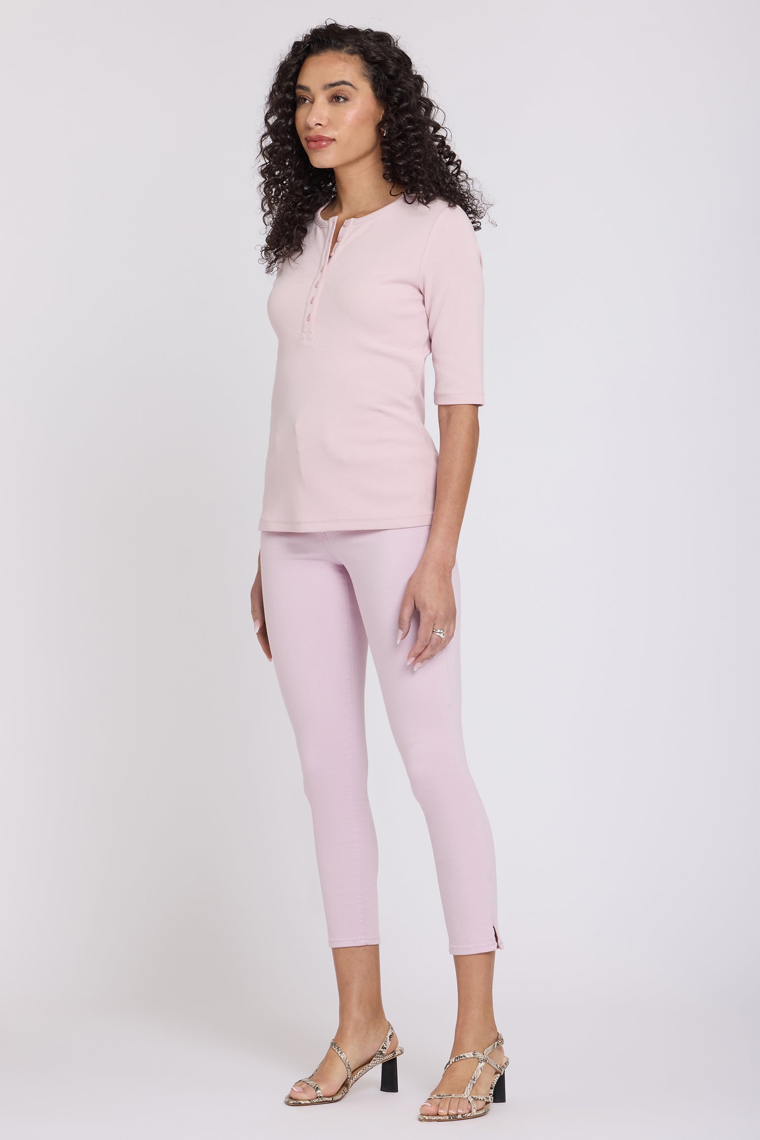 NYDJ Ribbed Elbow Sleeved Henley  - Rock Flower