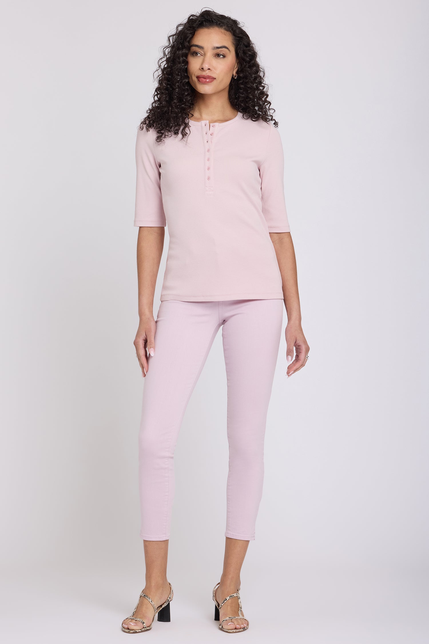 NYDJ Ribbed Elbow Sleeved Henley  - Rock Flower