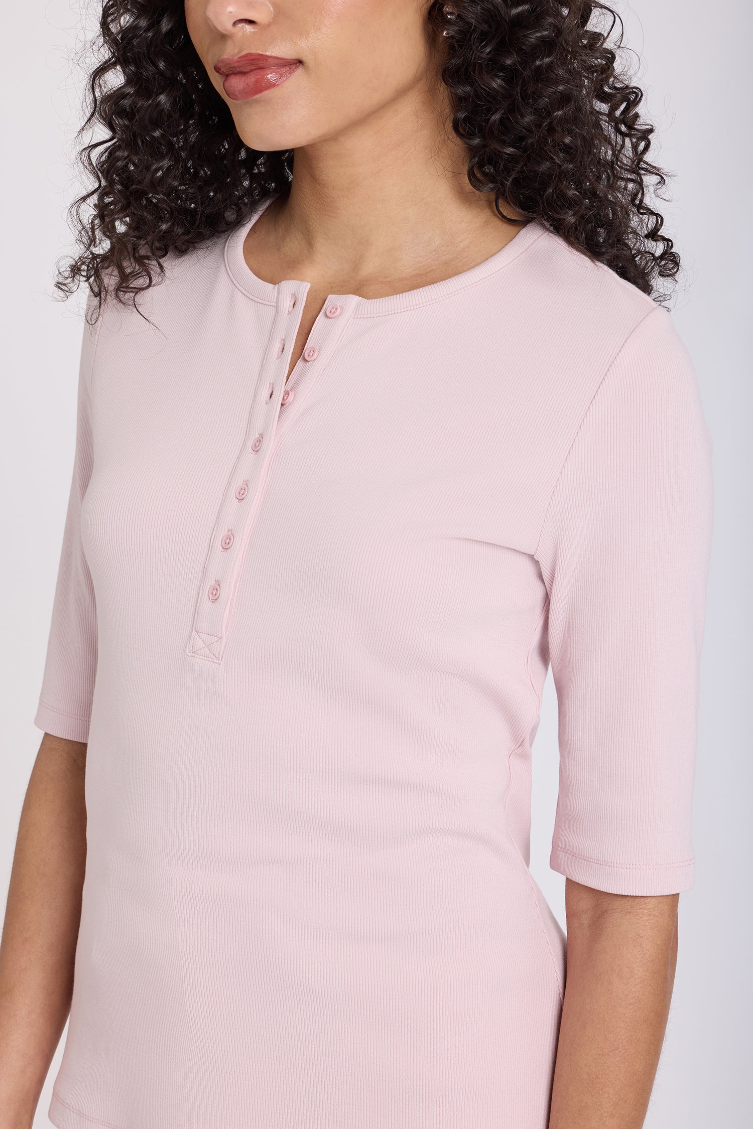 NYDJ Ribbed Elbow Sleeved Henley  - Rock Flower