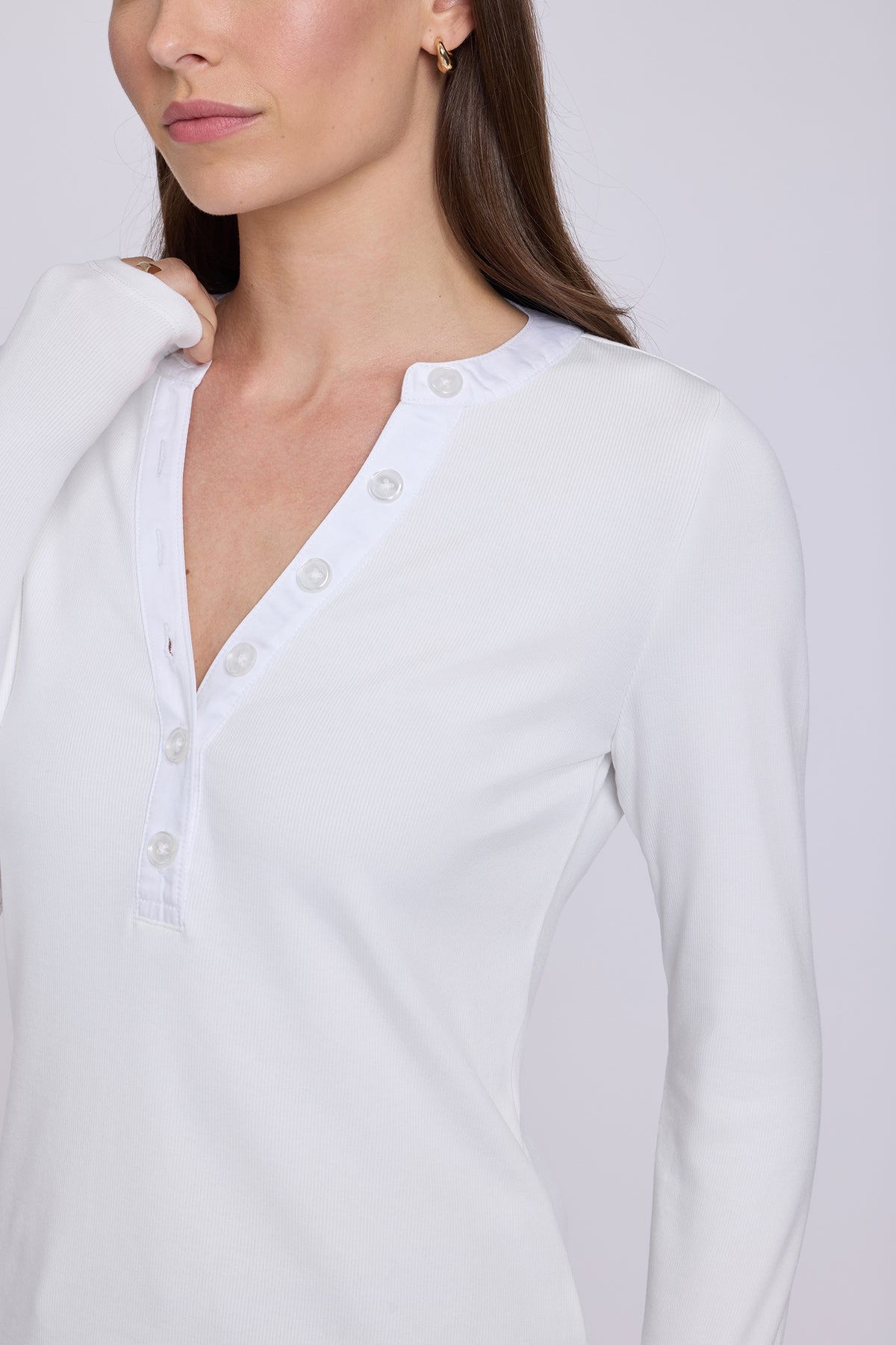 NYDJ Emery Ribbed Henley  - Optic White