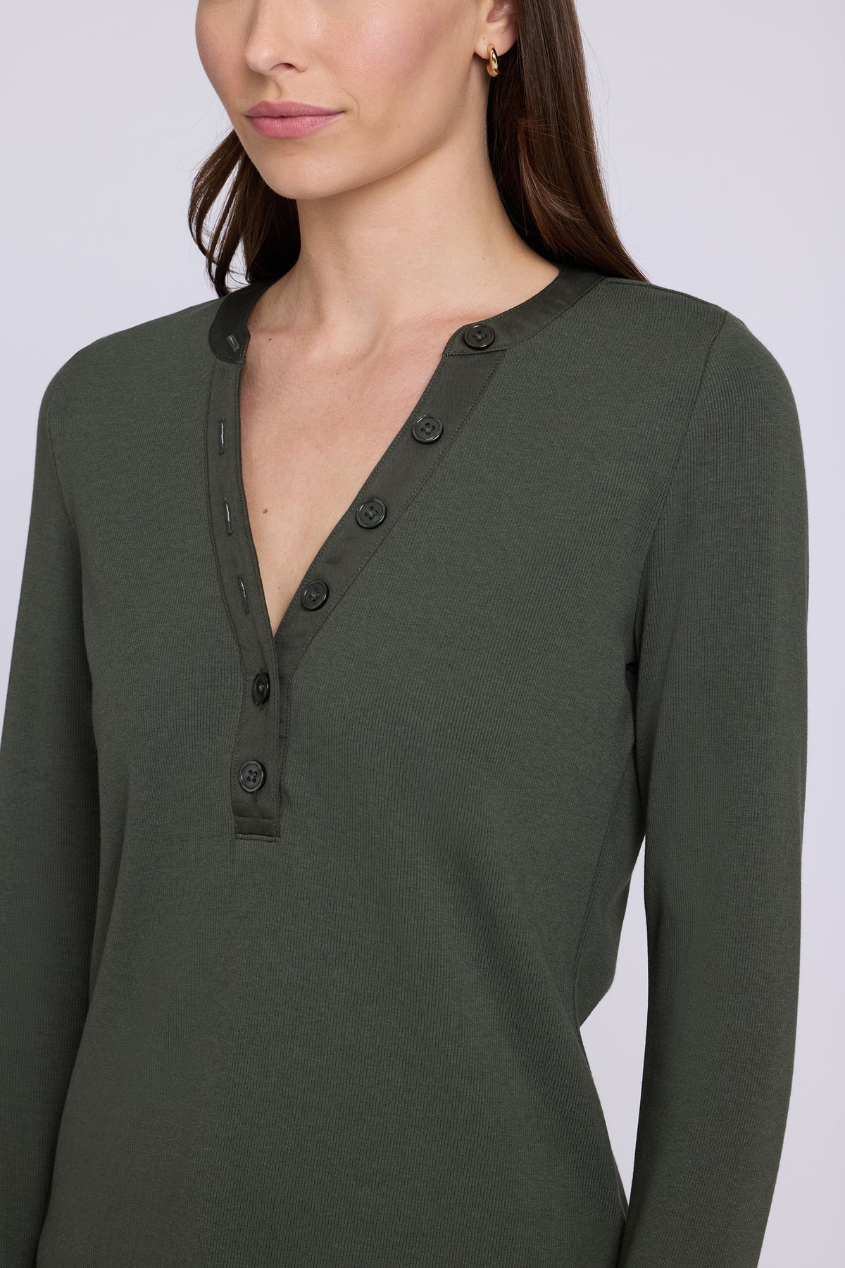 NYDJ Emery Ribbed Henley  - True Olive