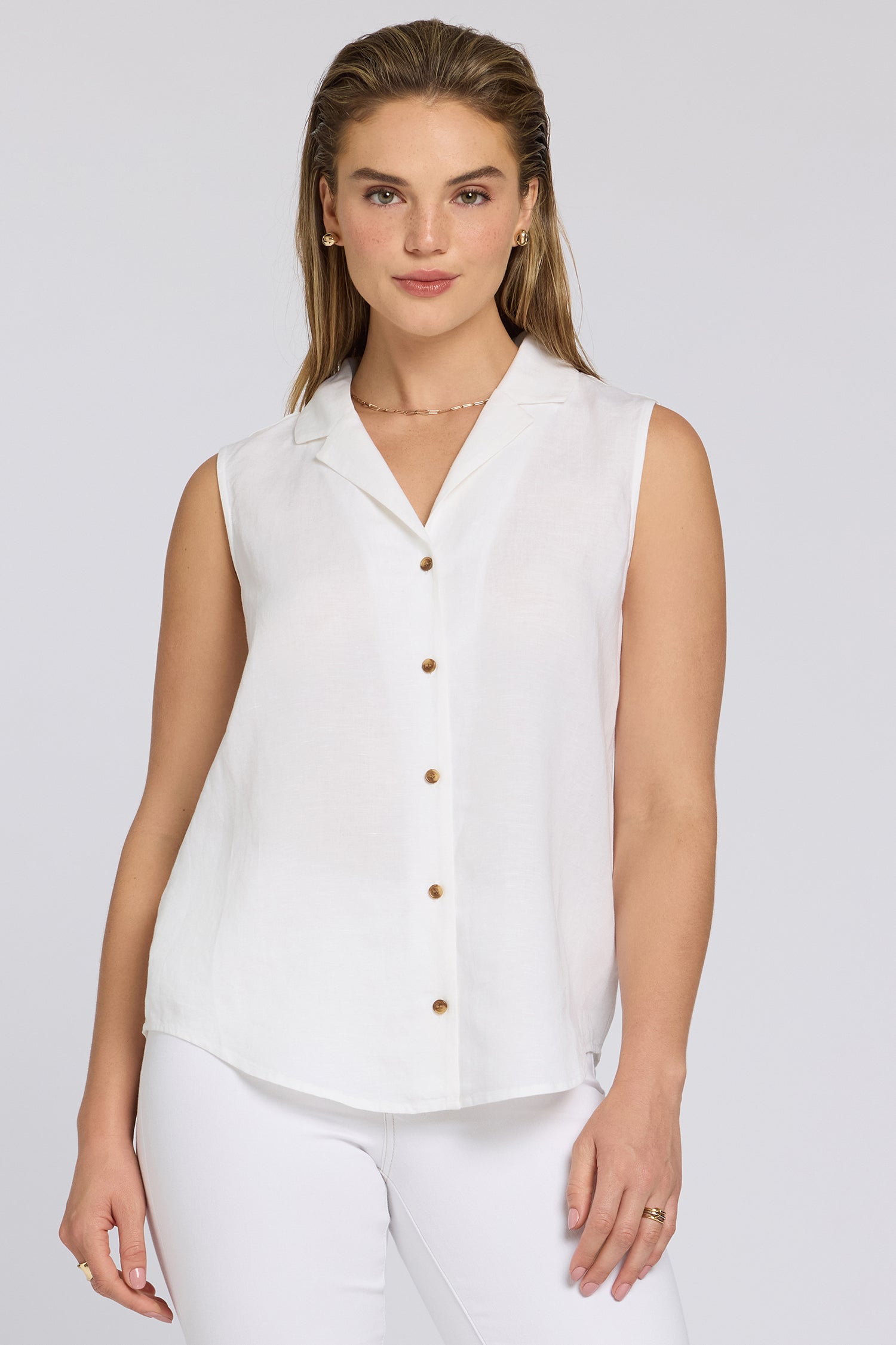 NYDJ Gabrielle Sleeveless Blouse In Linen - Optic White