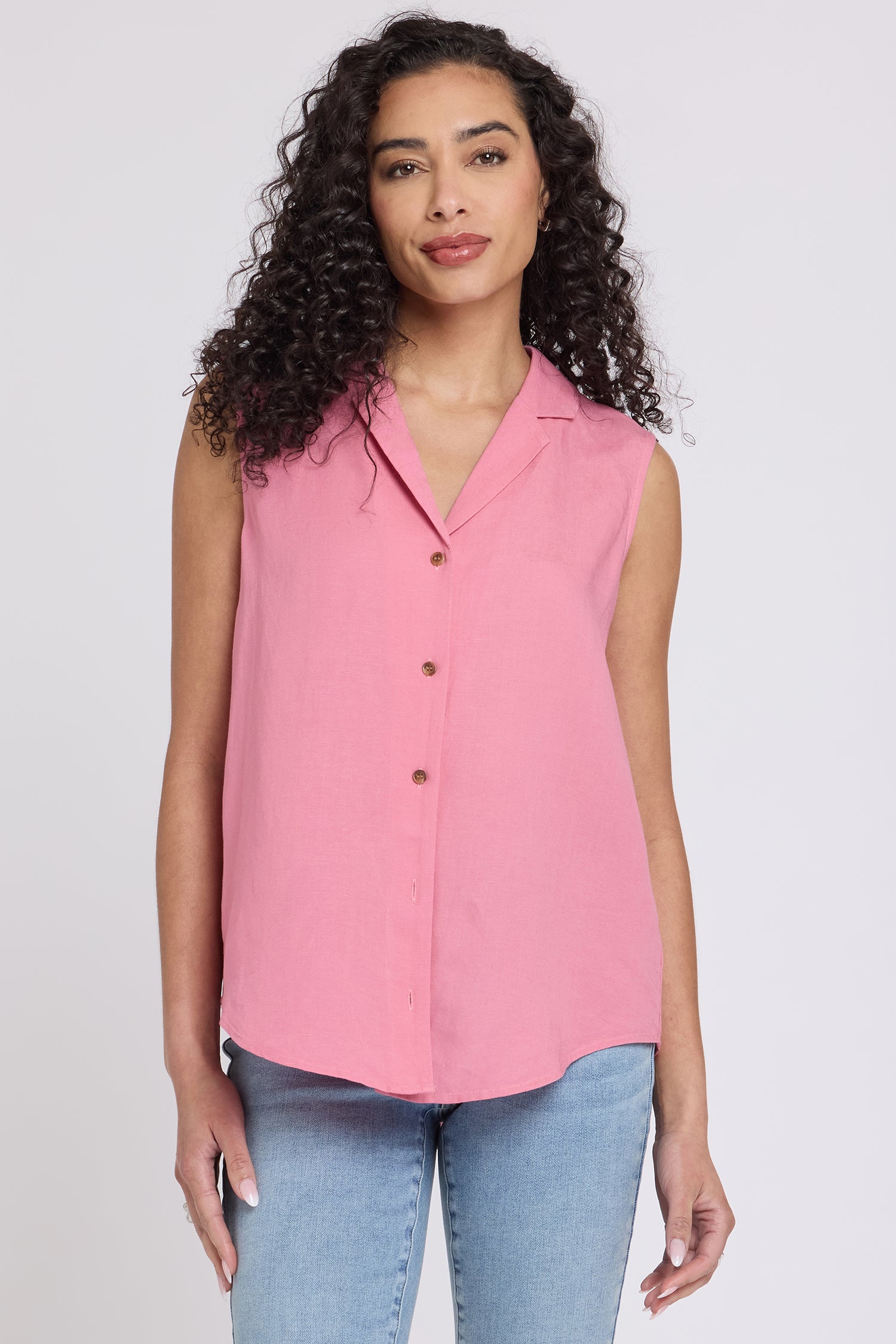 NYDJ Gabrielle Sleeveless Blouse In Linen - Desert Rose