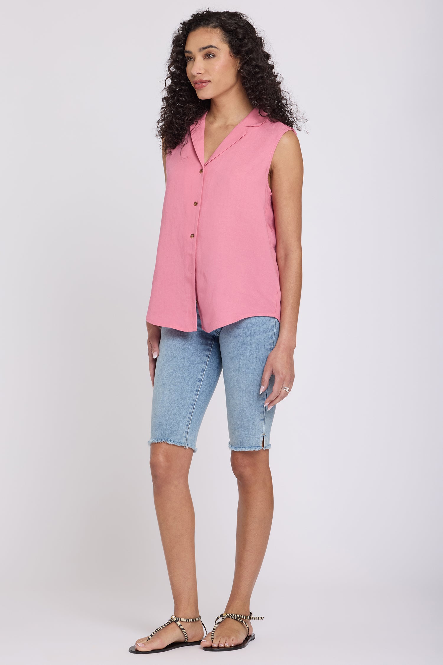 NYDJ Gabrielle Sleeveless Blouse In Linen - Desert Rose