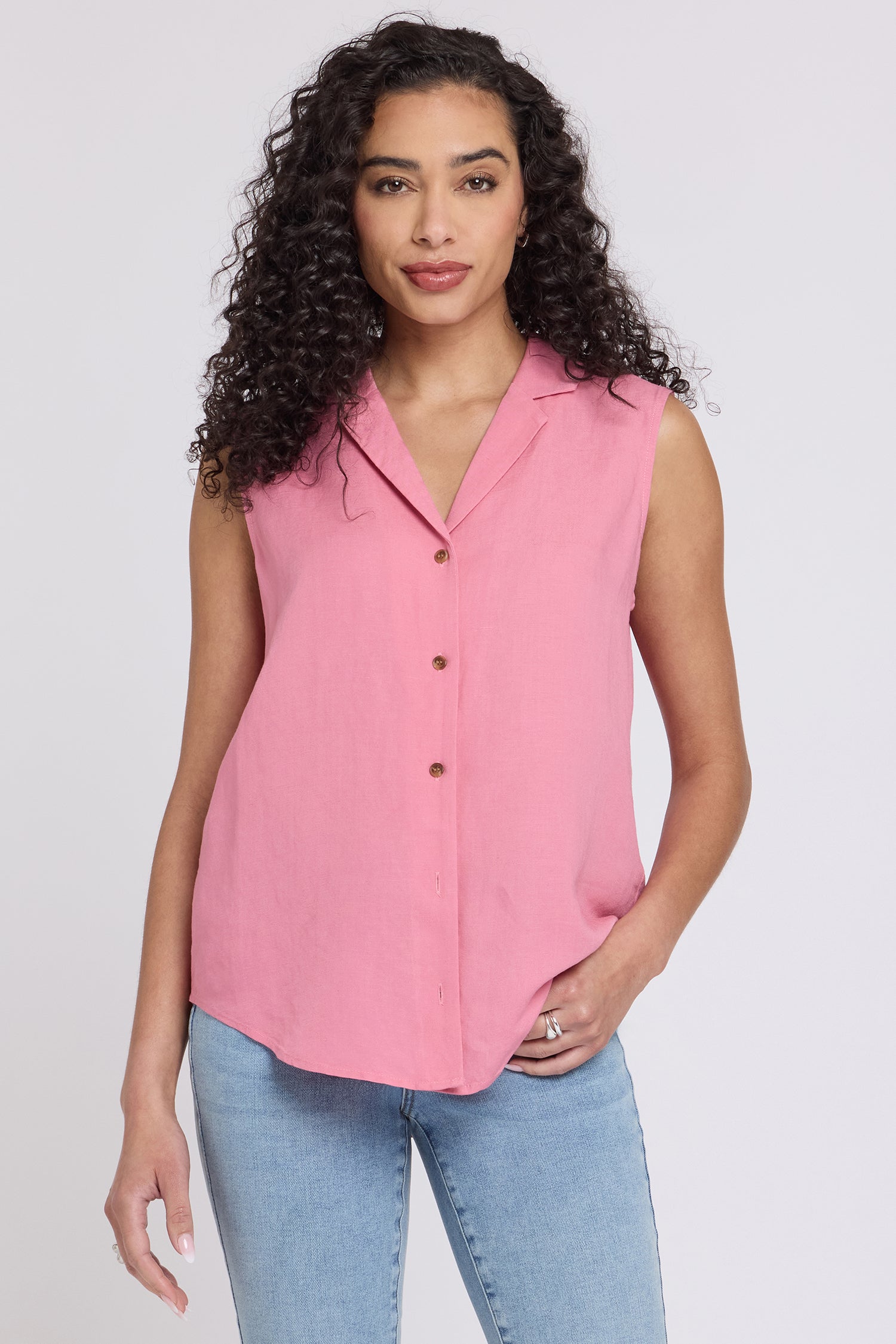 NYDJ Gabrielle Sleeveless Blouse In Linen - Desert Rose
