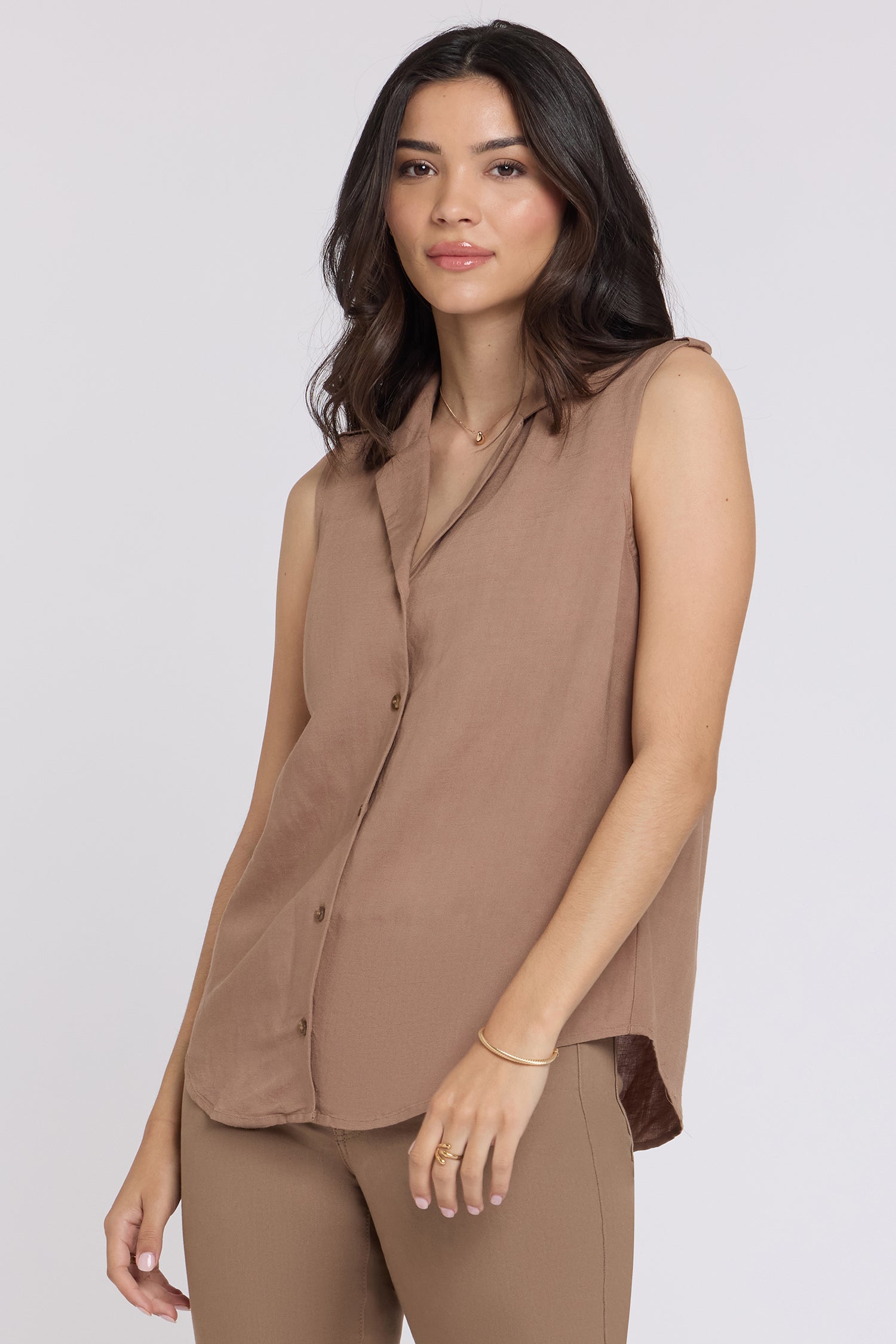 NYDJ Gabrielle Sleeveless Blouse In Linen - Toasted Coconut