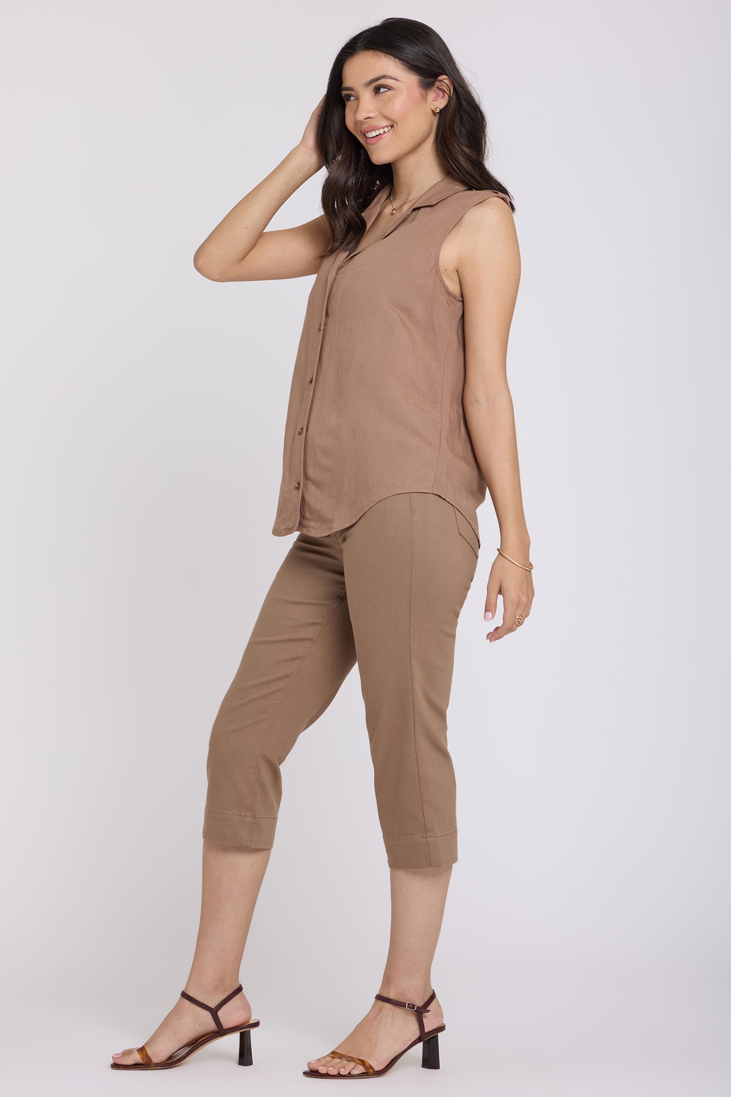 NYDJ Gabrielle Sleeveless Blouse In Linen - Toasted Coconut