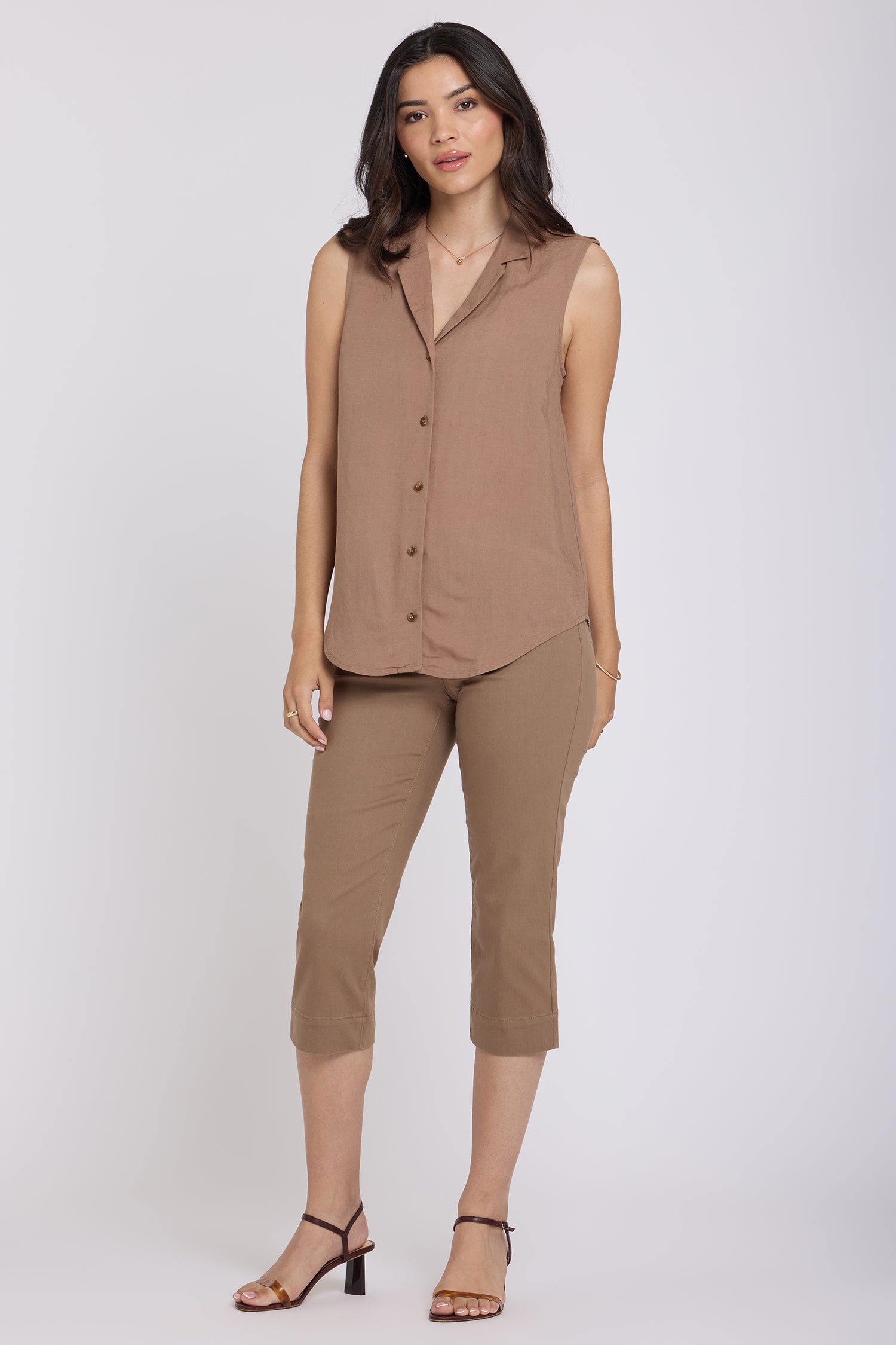 NYDJ Gabrielle Sleeveless Blouse In Linen - Toasted Coconut