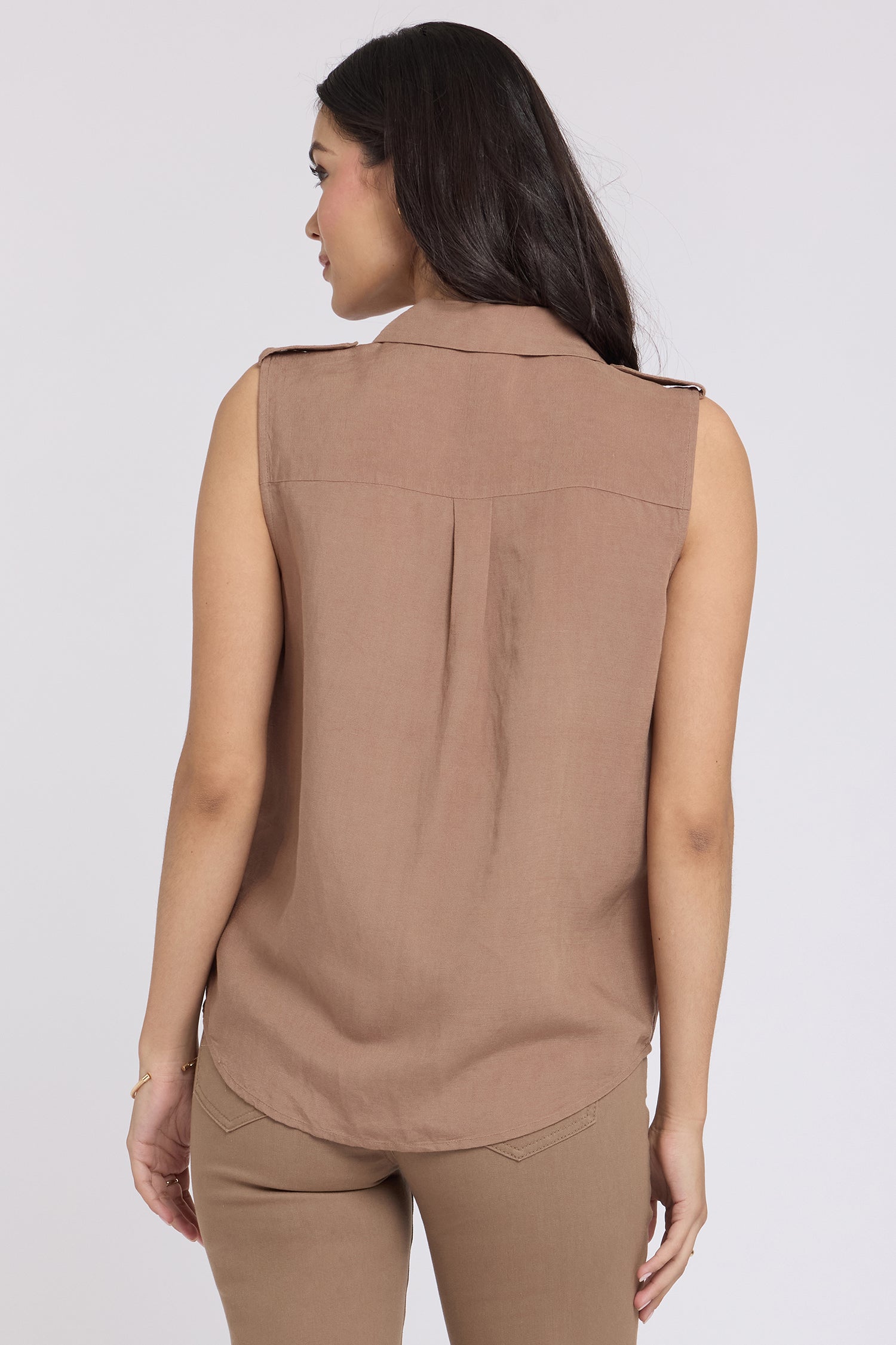 NYDJ Gabrielle Sleeveless Blouse In Linen - Toasted Coconut