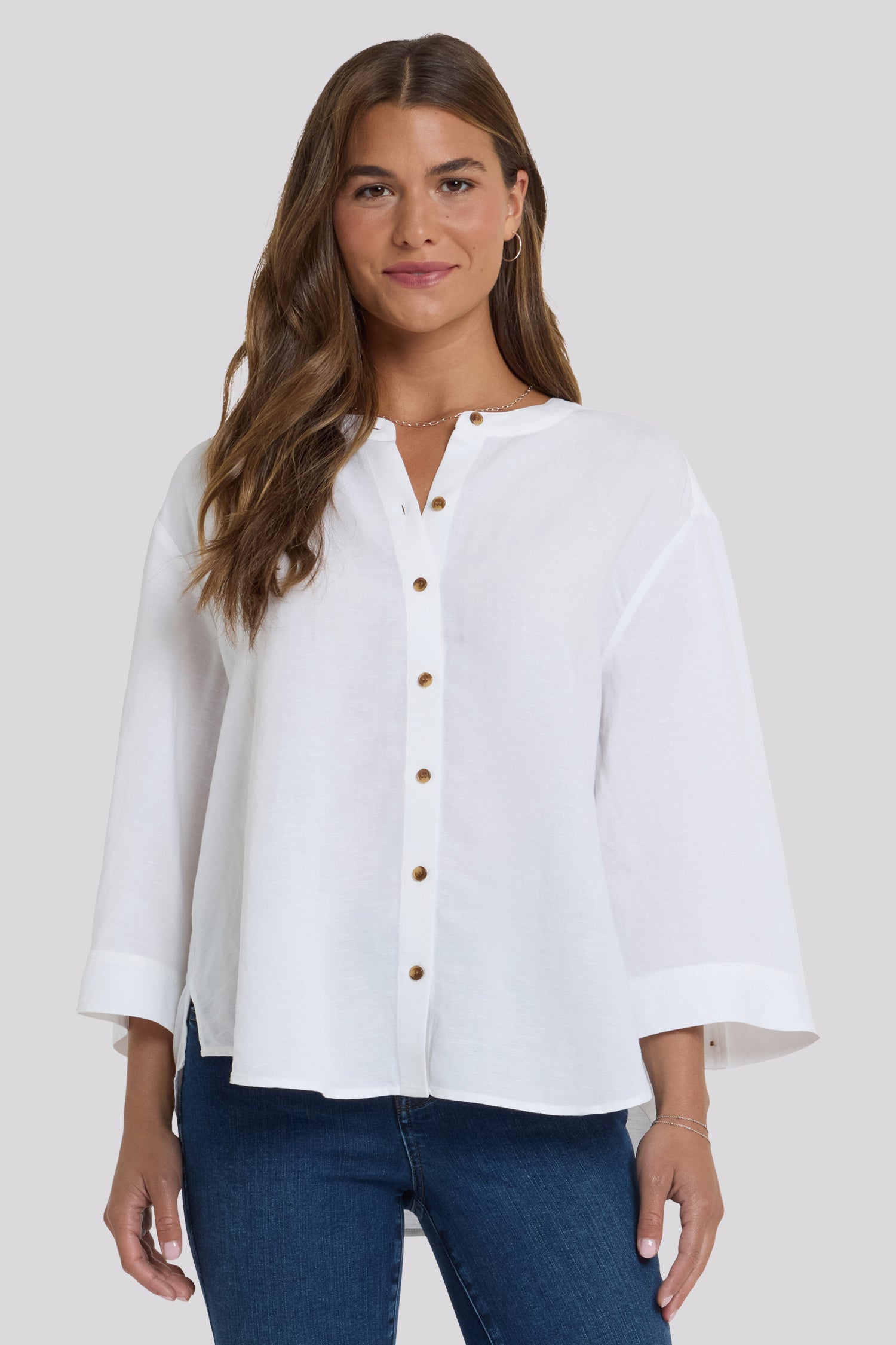 NYDJ Maggie Oversize Blouse In Linen - Optic White