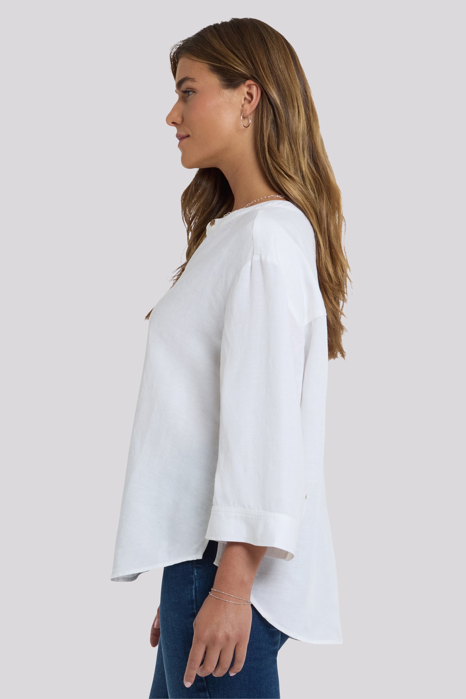 NYDJ Maggie Oversize Blouse In Linen - Optic White
